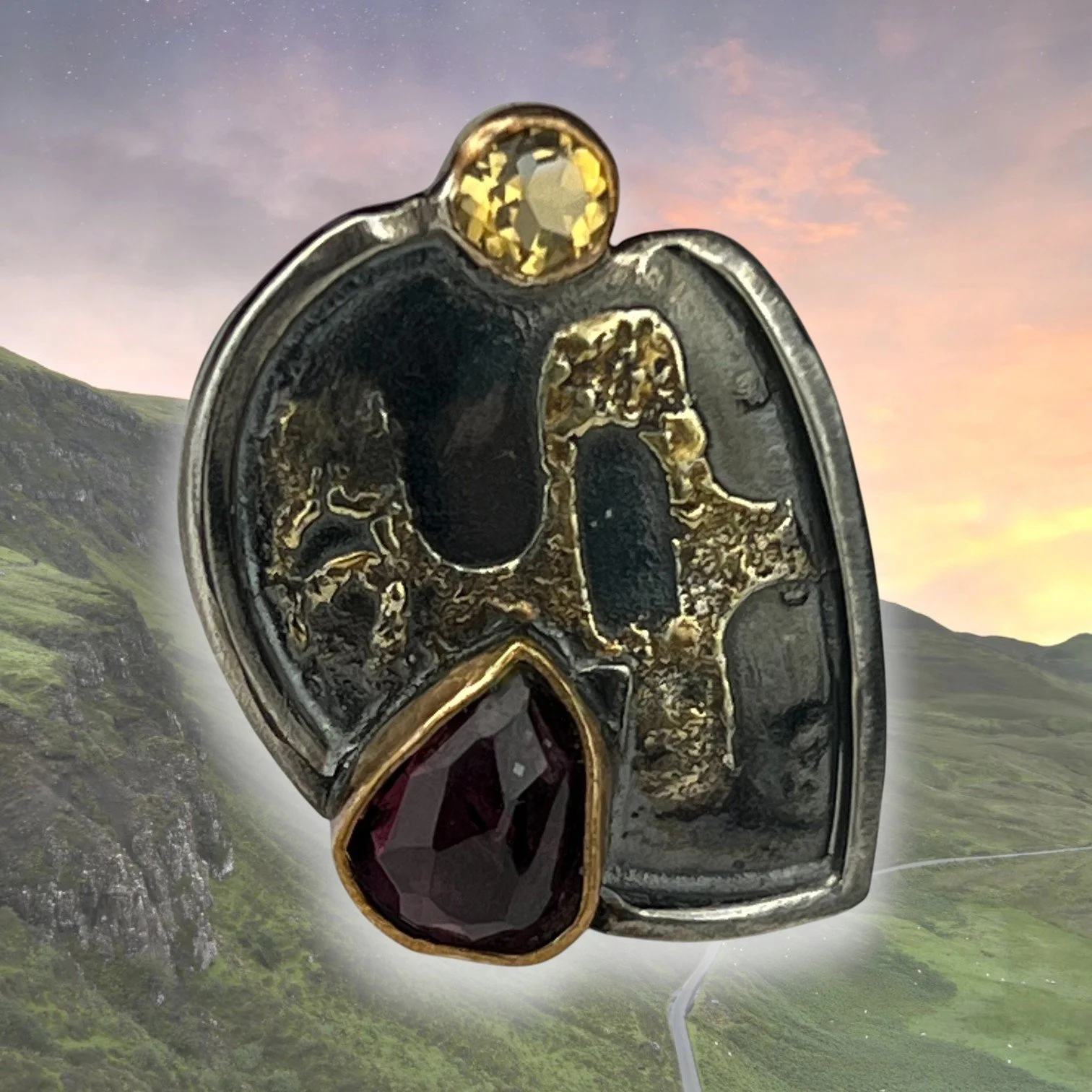 Garnet and Citrine free form ring