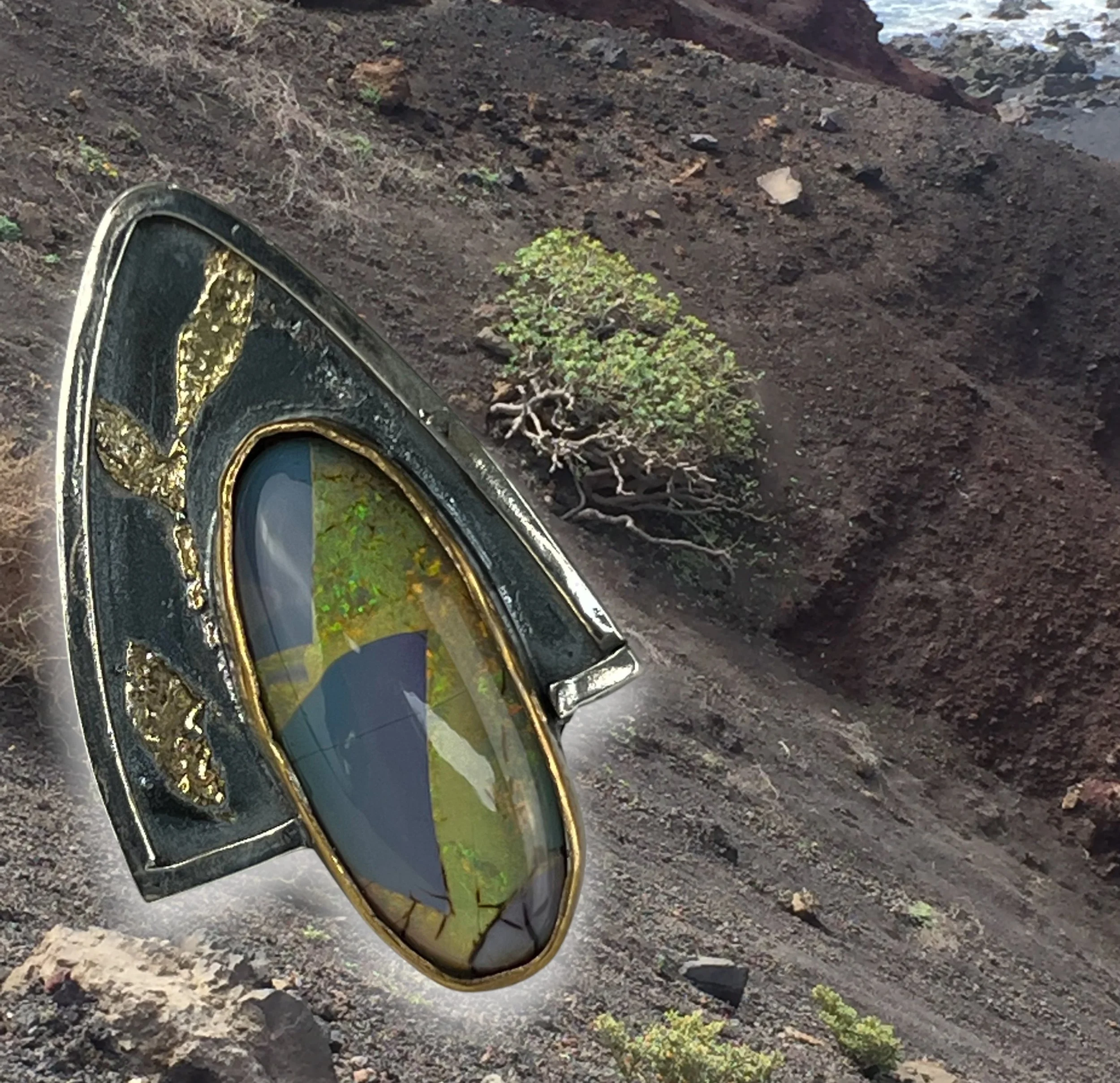 Blue Green Opal Doublet Ring