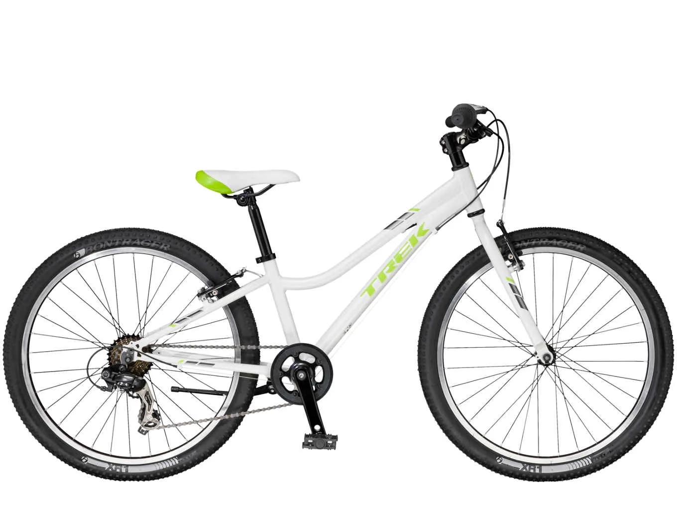 Precaliber 24 7-speed Girl's is a classic kids' bike with great style, performance, and durability. It has the simplicity of a 7-speed drivetrain and intuitive twist shift that makes it easy for kids to ride varied terrain. Plus, it's equipped with knobby trail-ready tires and a lightweight aluminum frame that'll stand up to even the roughest riders. For kids ages 8-12, between 51-59˝ tall.