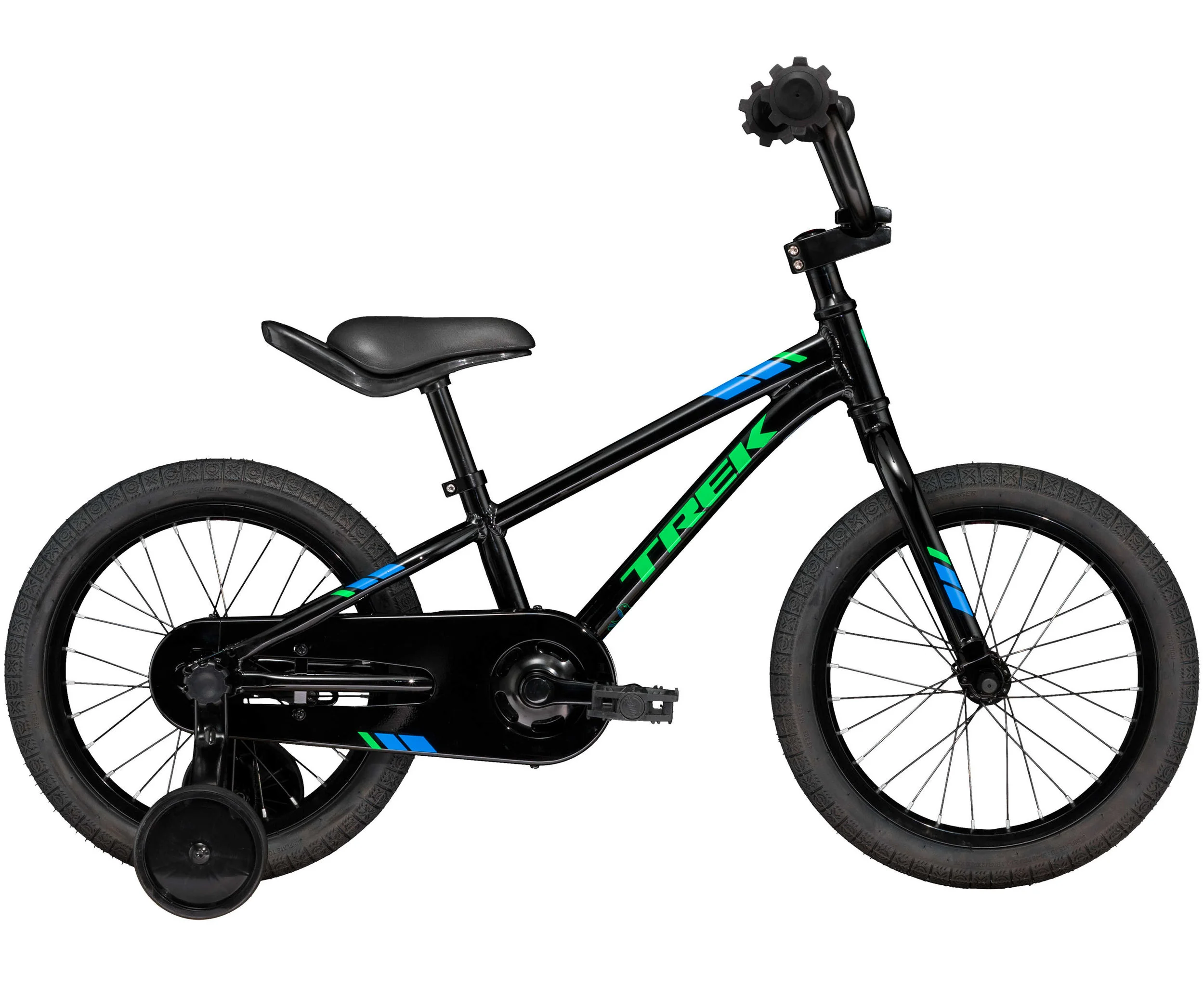Teaching and learning to ride is a breeze with Precaliber 16 Boy's. It has a handle built into the saddle so you can guide while they ride, and tool-less training wheels that are super easy to install and remove. It's a great fit for kids ages 4-5 between 39-46˝ tall.