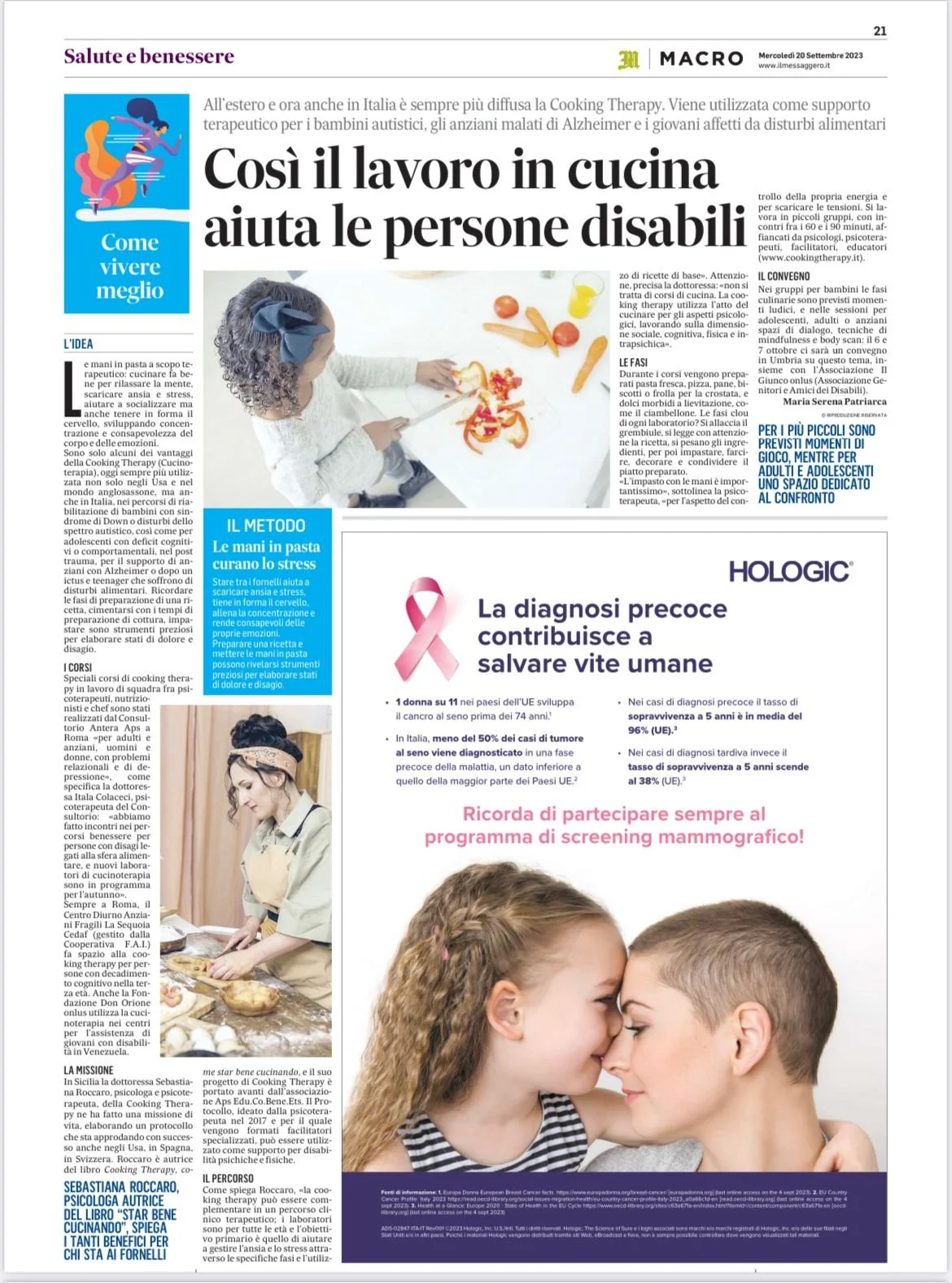 Così il lavoro in cucina aiuta le persone disabili | Articolo su Il Messaggero 20/09/2023