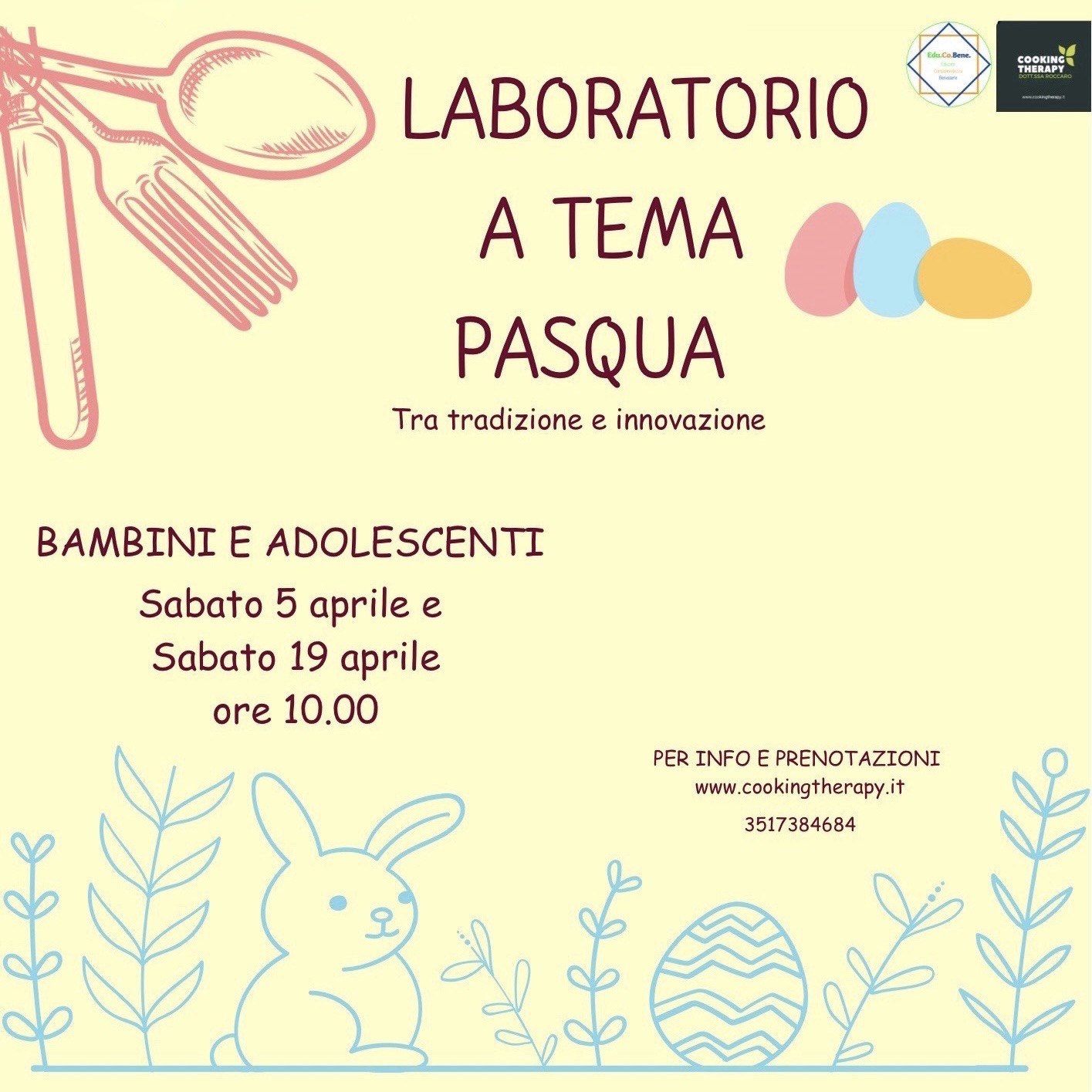 Cooking Therapy laboratorio di Pasqua - BAMBINI e ADOLESCENTI
