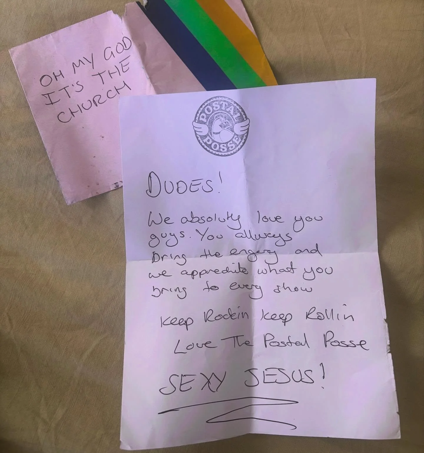Which of you lovely sinners sent us this!? Sister Mary Lou just found this in her overnight bag (which mainly contains empty bourbon bottles, a perfume called &ldquo;bouquet of beaver&rdquo; and hair spray ) 🦫