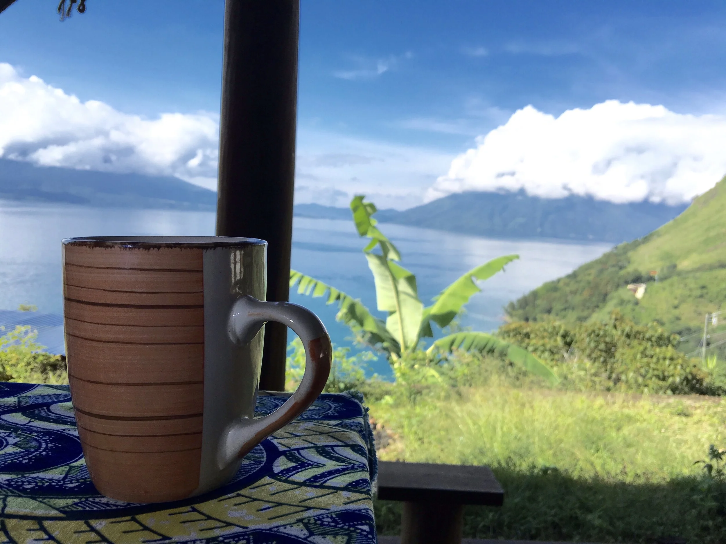 Café con vista mientras llegan los aromas del resto del mundo. Cuando salgamos de esto, quiero desayunar ahí, en la casa de Tony todos los días.