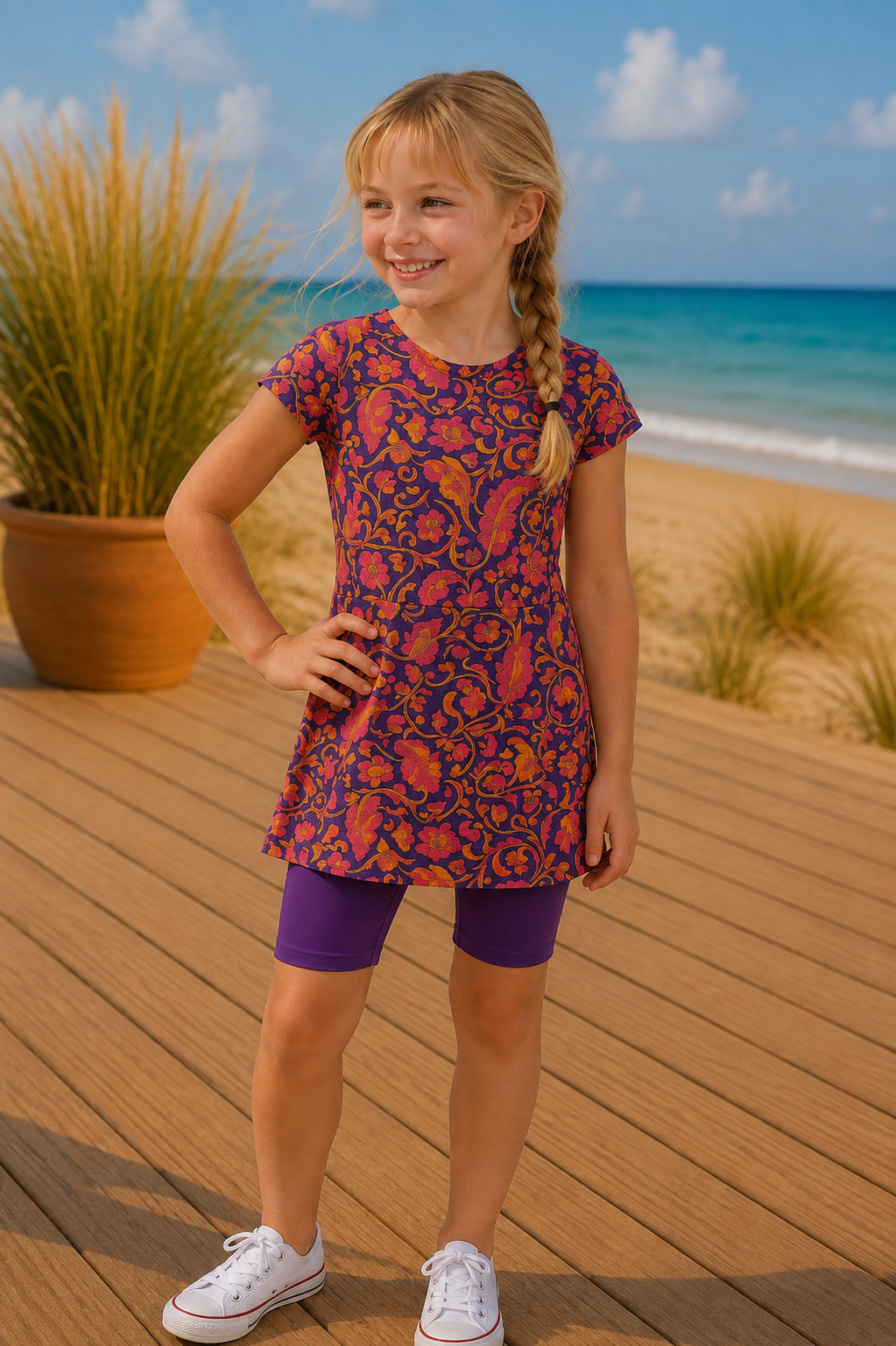 Tropical Sands Swim Dress Set (Girls 10, 12)