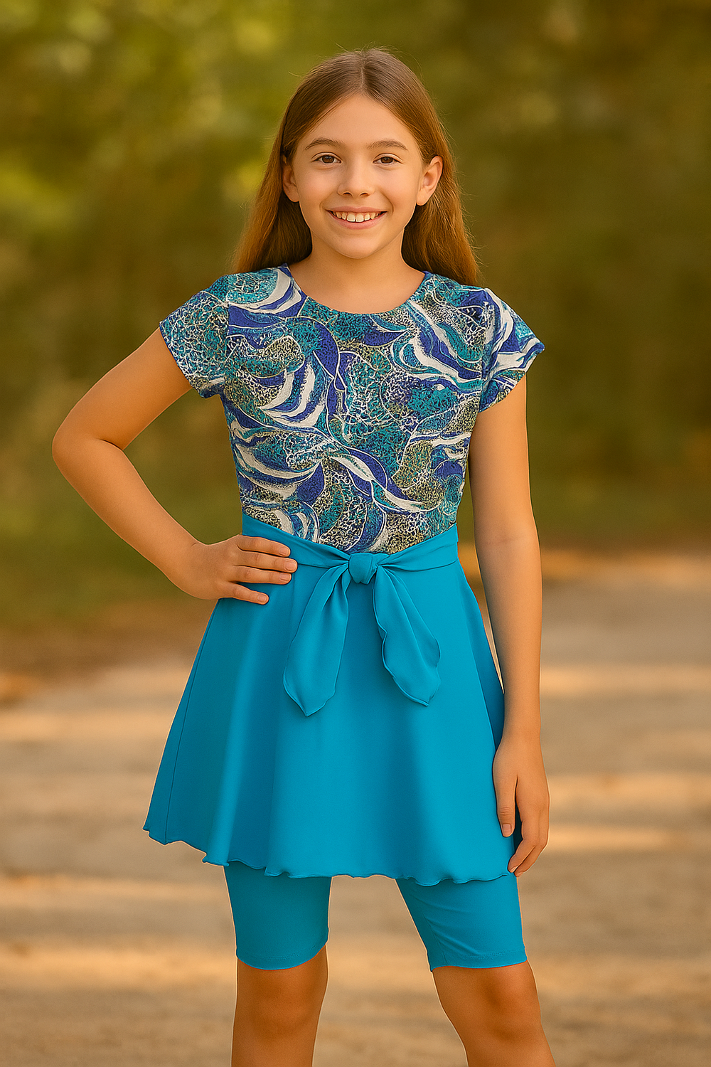 Tropical Wave Swim Dress Set (Girls size 10)  MODESTLY YOURS SWIMWEAR