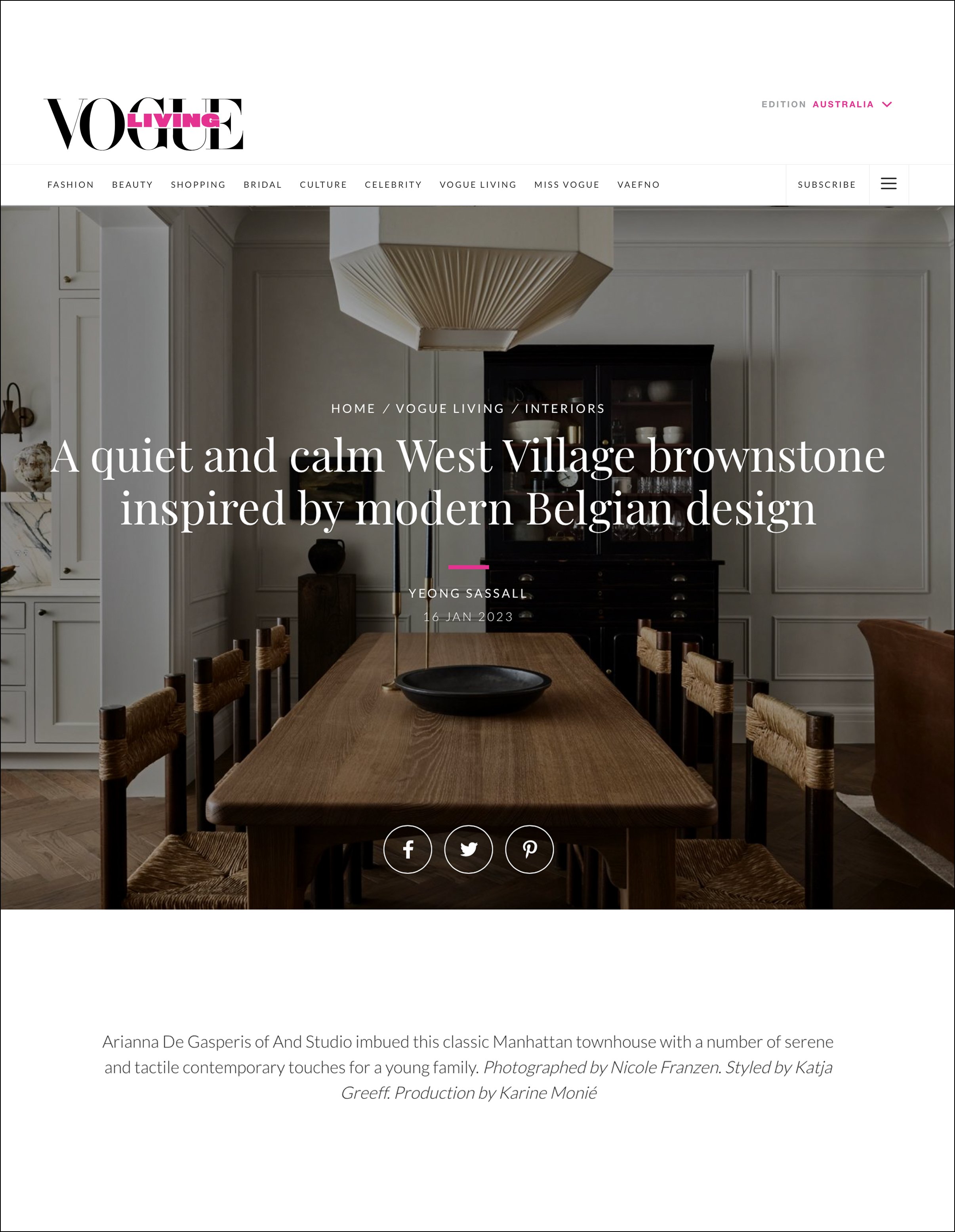 And Studio Designs A West Village Brownstone In NYC — Vogue Australia