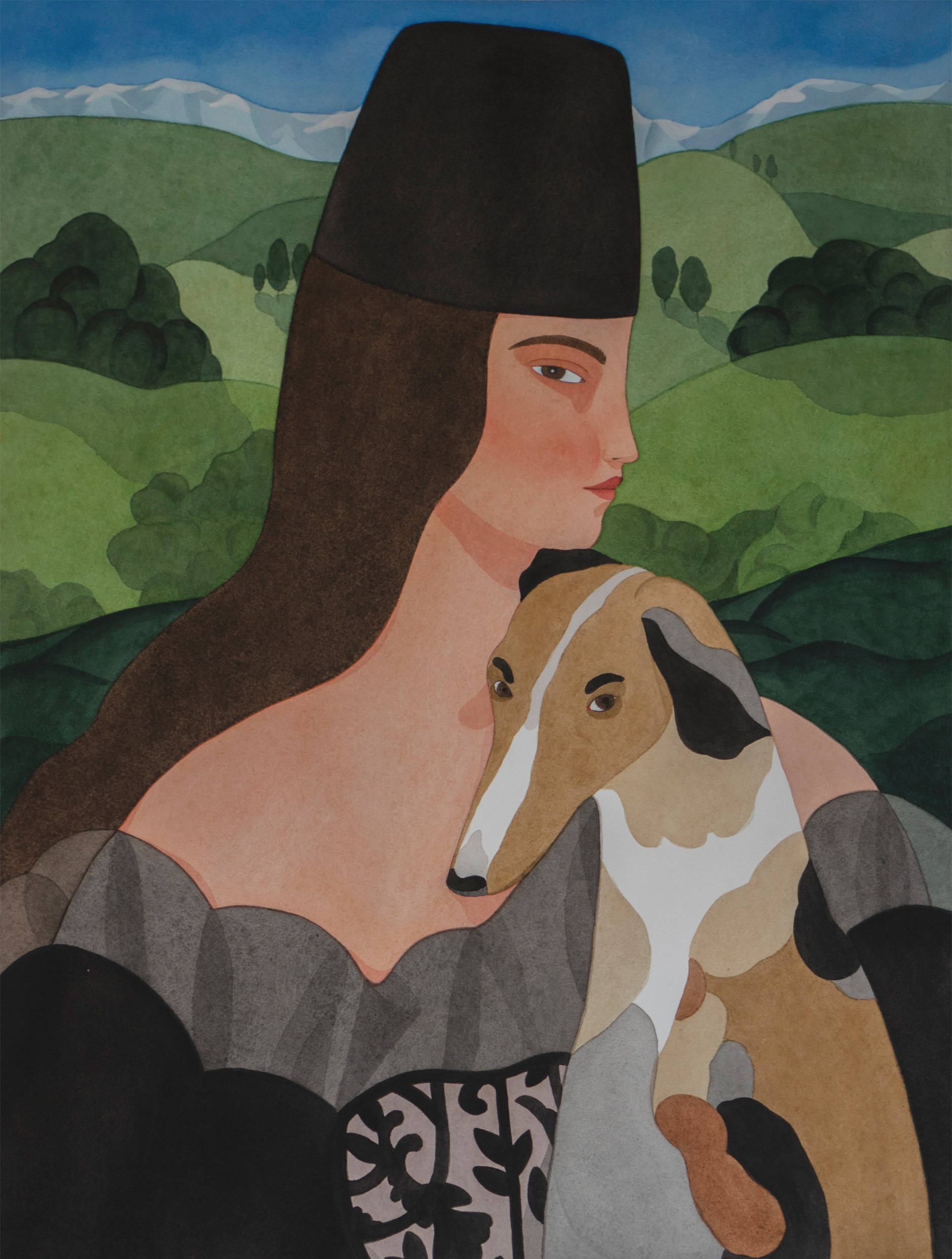 "Lady in the Field" (Commisisoned portrait), watercolour, 80x60 cm, 2019