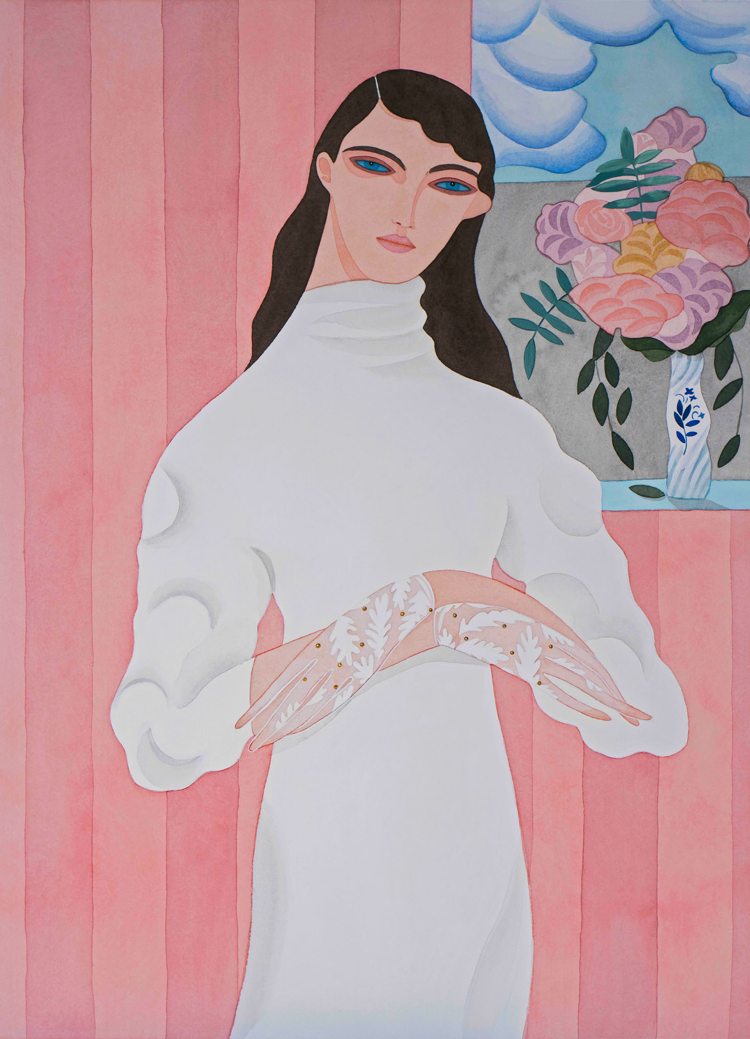 "Lady in the pink room" (Commissioned portrait) watercolour, 80x75 cm, 