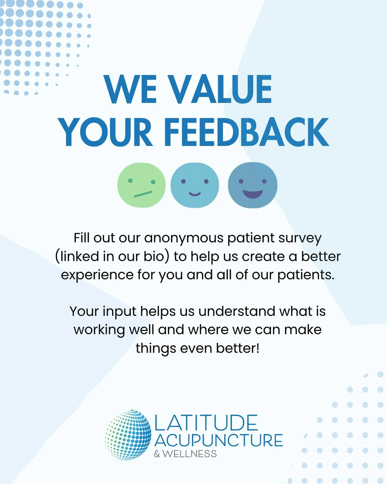 We want to hear your thoughts! 💬

Share your honest opinions with us through our anonymous patient survey (linked in bio).

Your feedback helps us celebrate what&rsquo;s working and improve where it matters most, so we can create an even better care