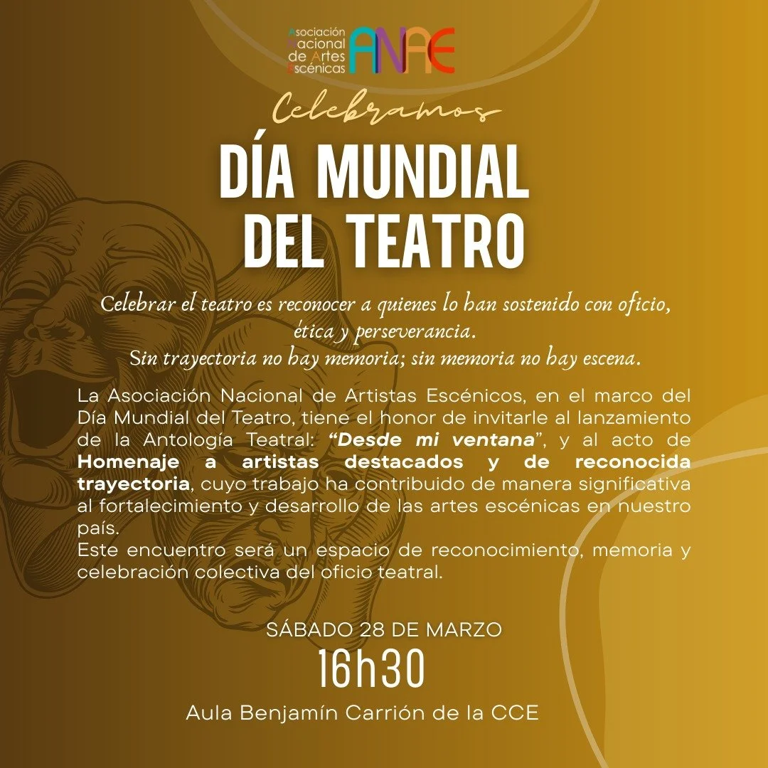 Celebremos juntos el Día Mundial del Teatro encuentro especial donde rendiremos homenaje a nuestros artistas escénicos y compartiremos la fuerza, la memoria y la emoción del teatro.