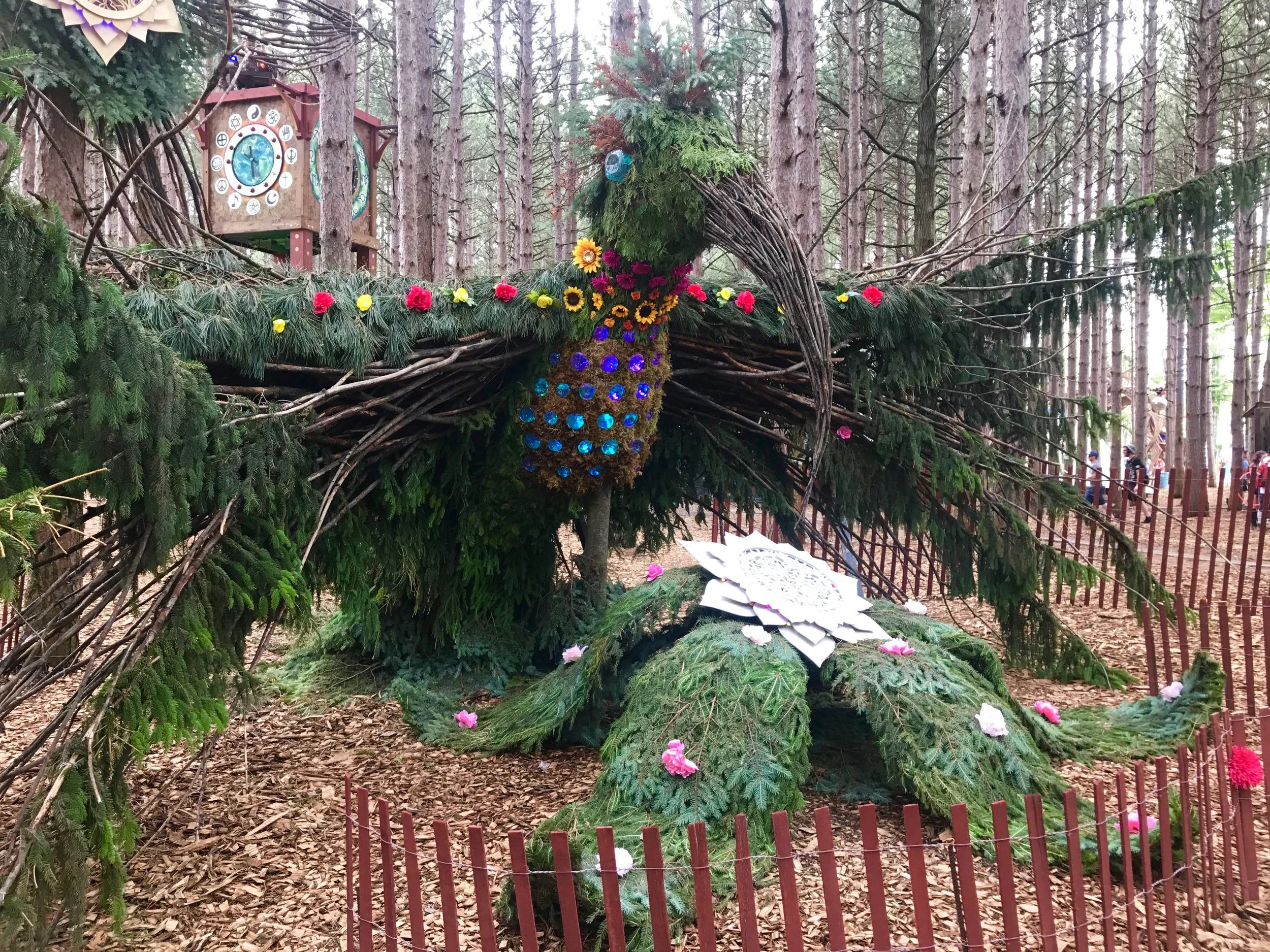 Electric Forest bird made of real trees