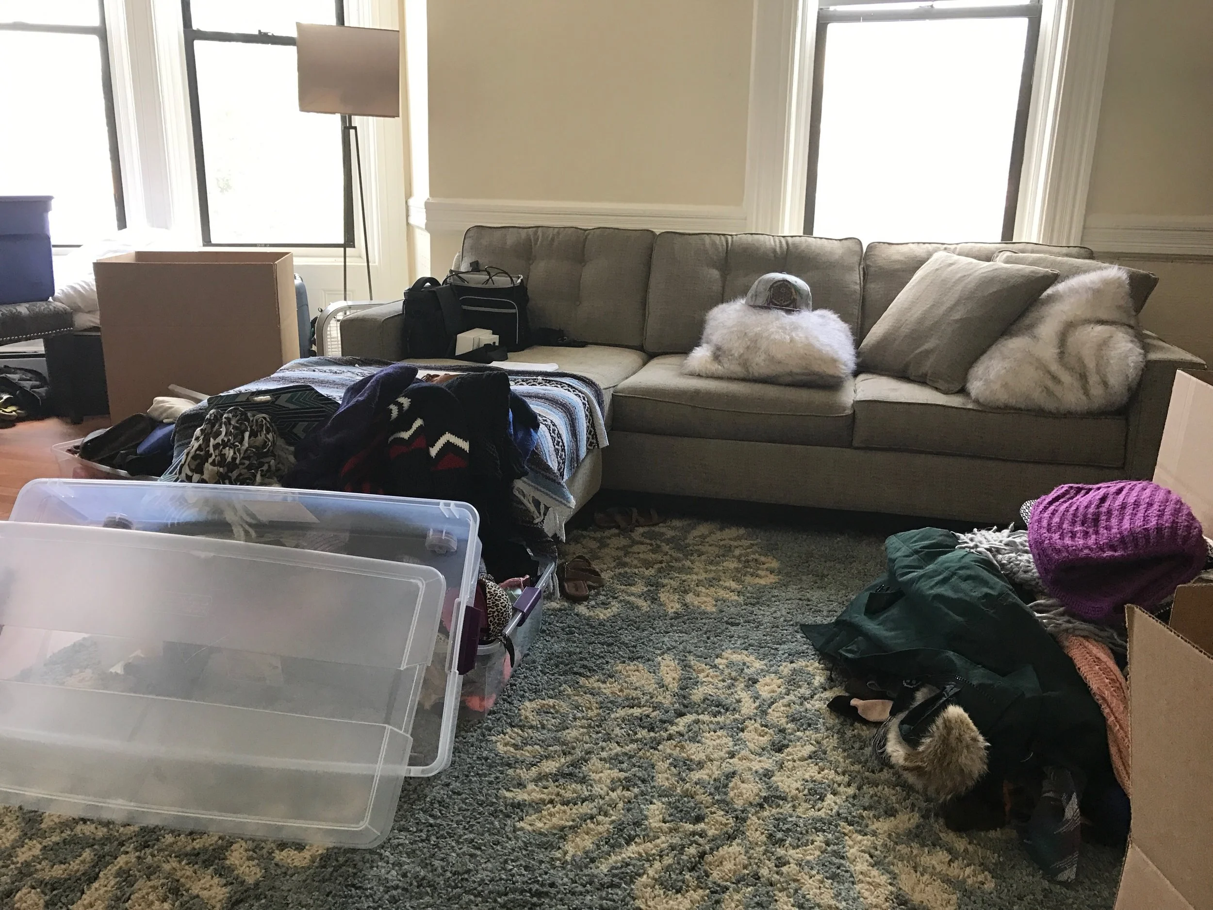 Packing, Planning, and More Packing: A photo of our living room at the present moment. 