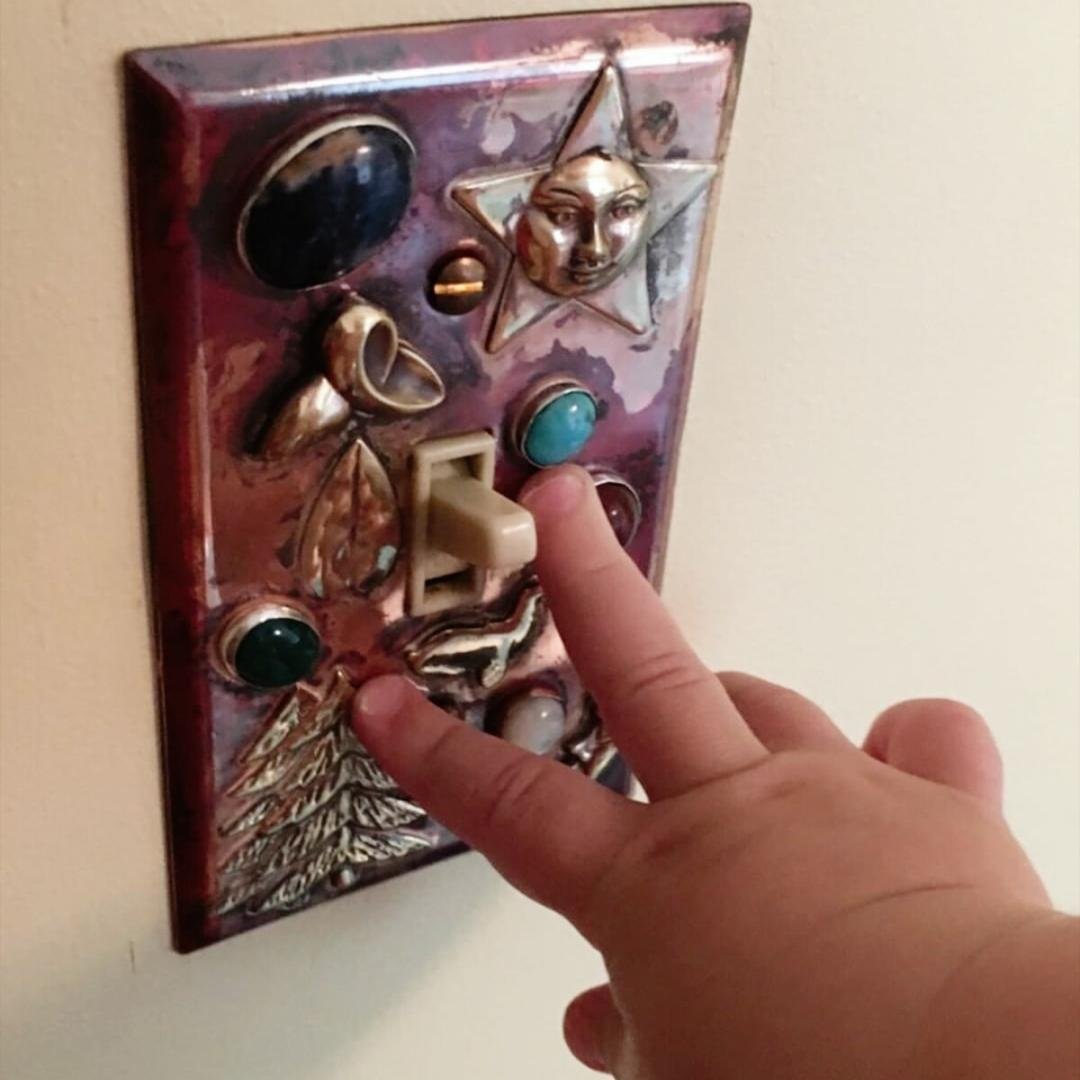 Custom bejeweled  solid copper switchplates 