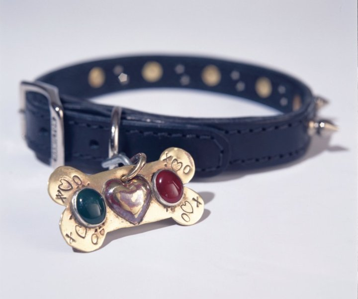 Handcut Bejeweled Solid Brass Custom Dog Tag