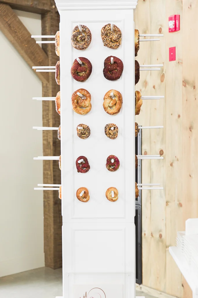 This pretzel wall adds a unique spin to your menu, by All Seasons Catering . Photo - Chantelle Dione Photography