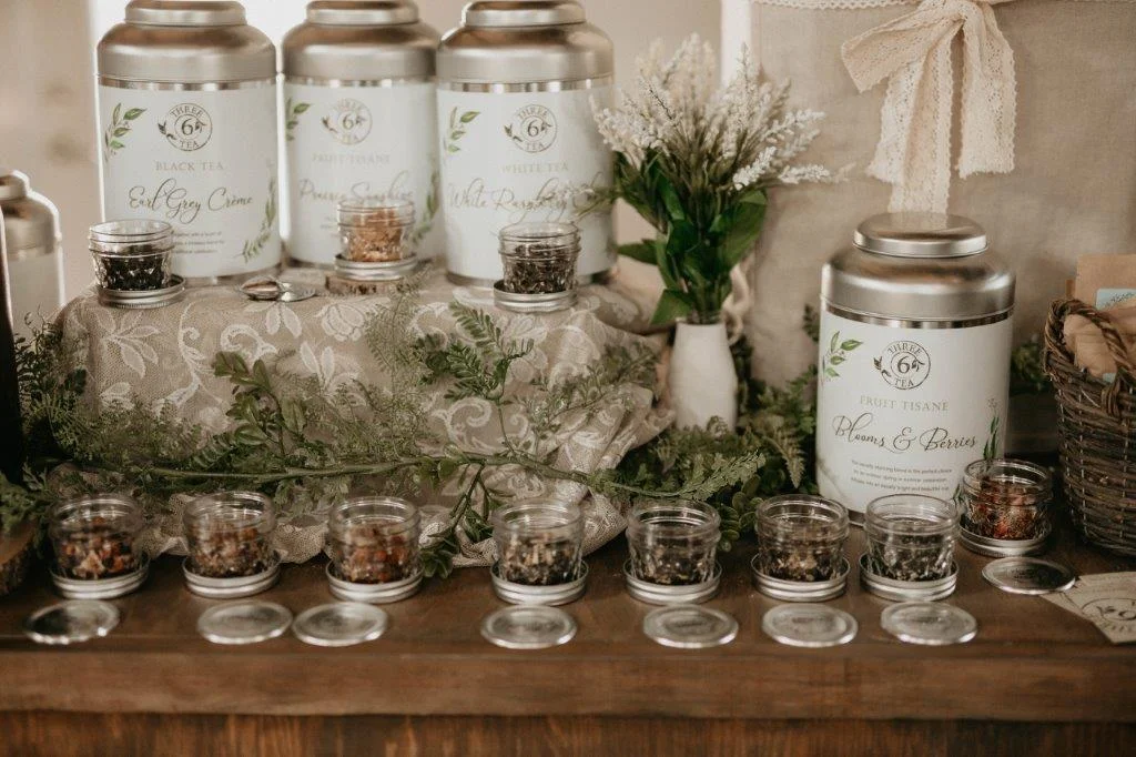 Signature drinks don’t have to be alcoholic. Three 6 Tea has a large variety of hot or cold beverages perfect for weddings, including personalized tea favours. Photo - Jozanna Theolynn Photography