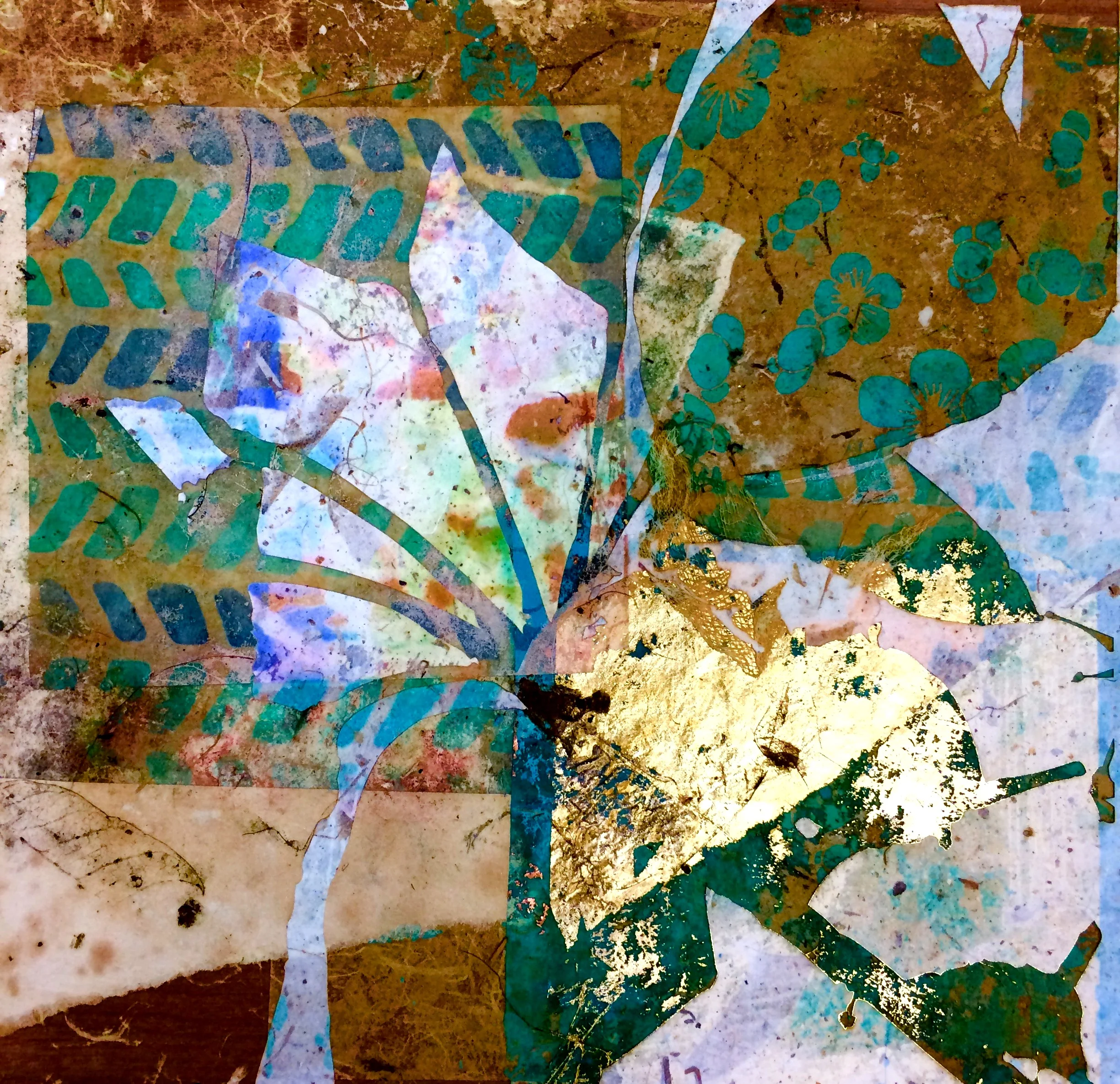 laser etched papers- "gold &amp; teal petals"