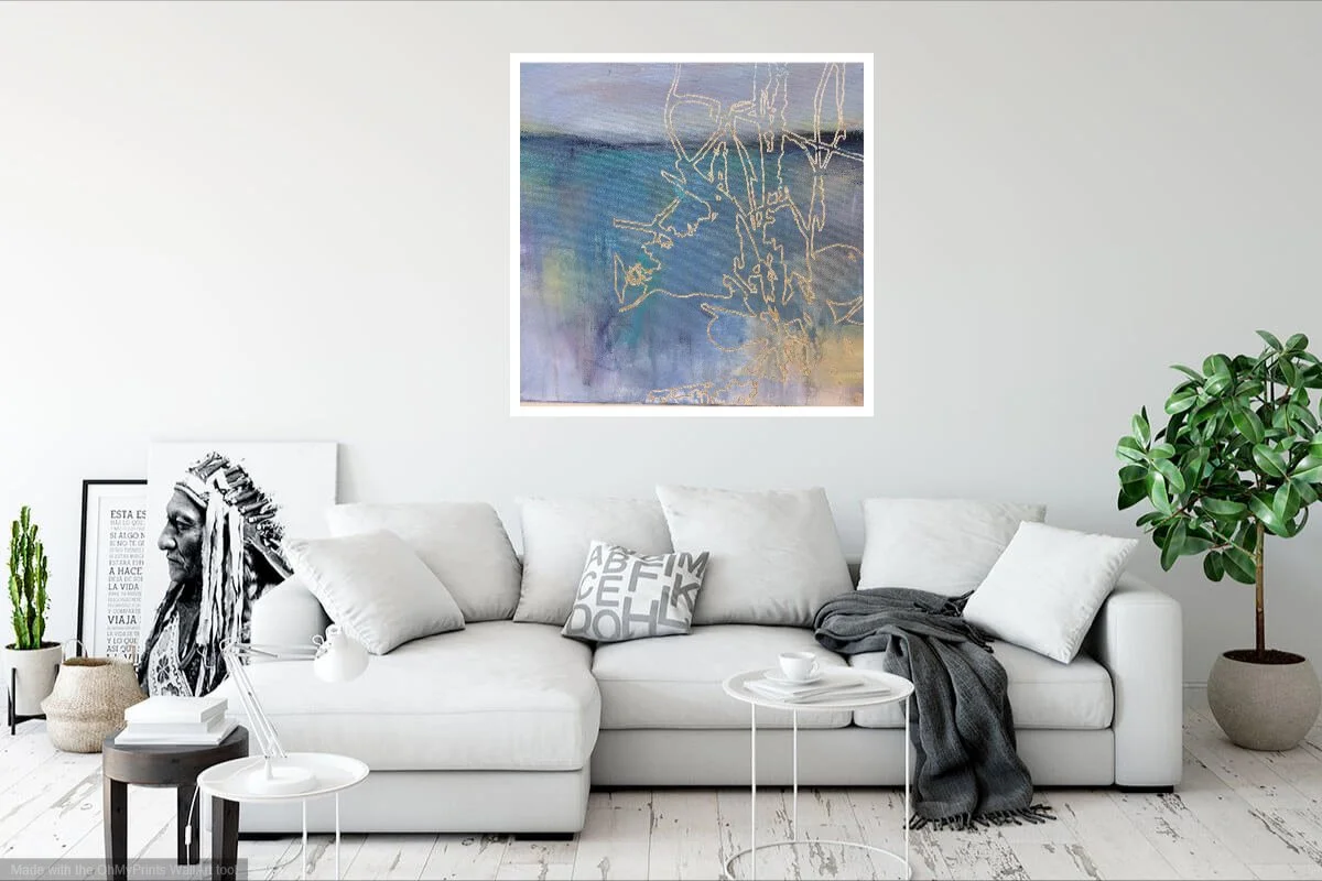 canvas originals-"white flora on teal"