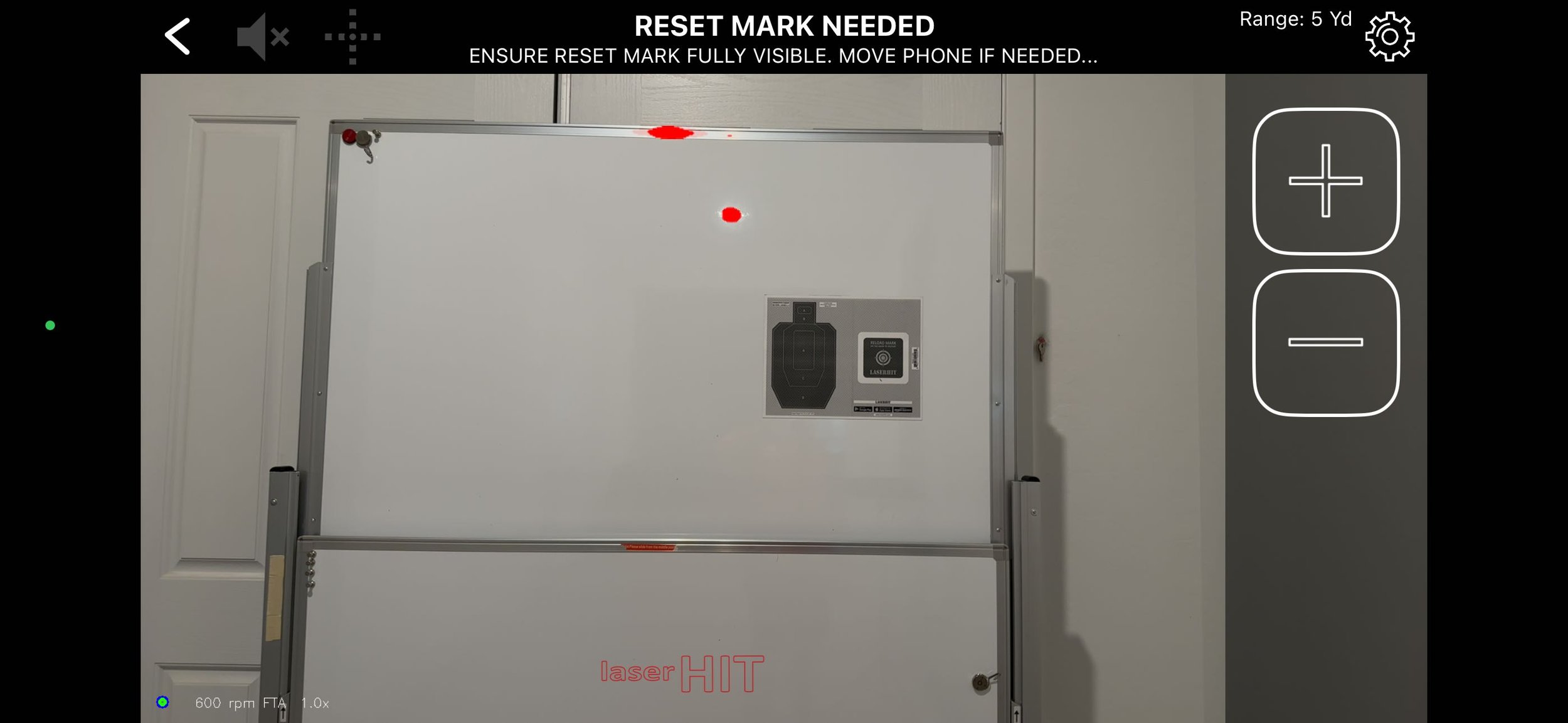 LaserHIT phone too far or target not zoomed causing poor reset mark detection