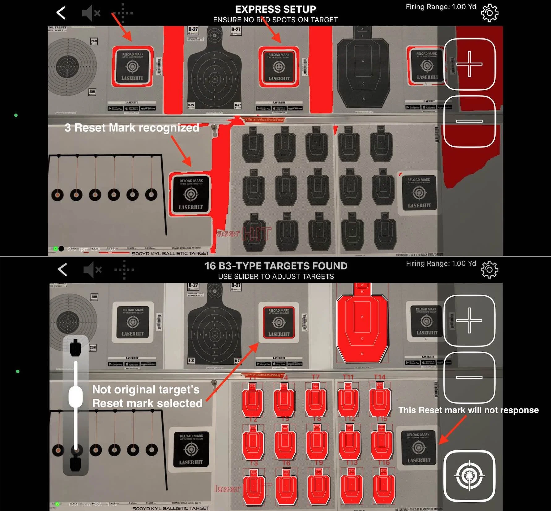 LaserHIT multiple reset marks visible or wrong mark selected causing confusion