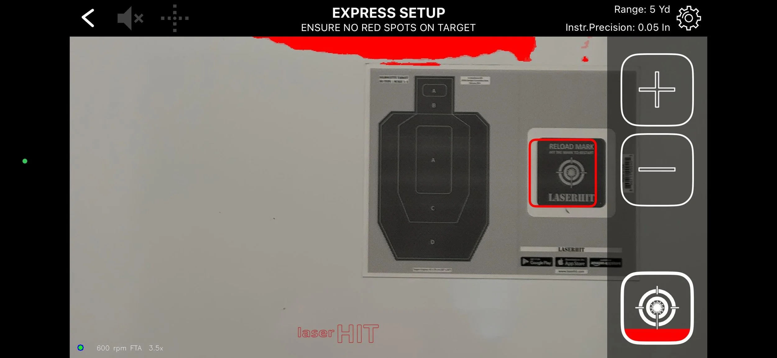 LaserHIT target and reset mark not filling screen causing poor recognition