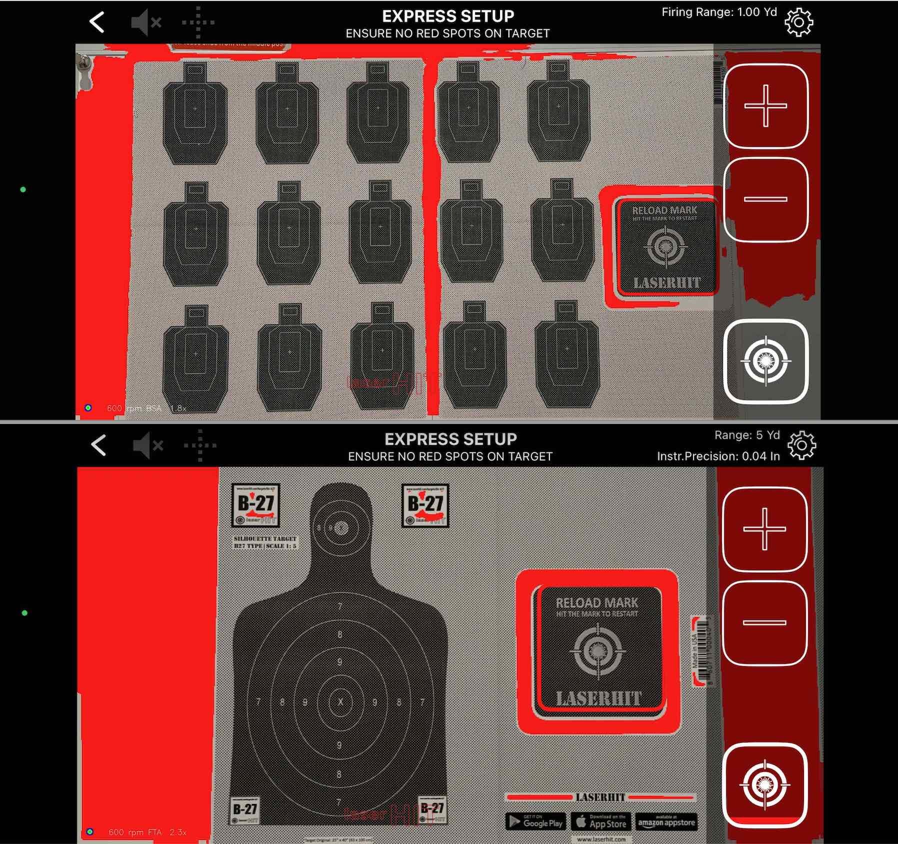 LaserHIT proper setup with clear target and reset mark at correct zoom, red ignored
