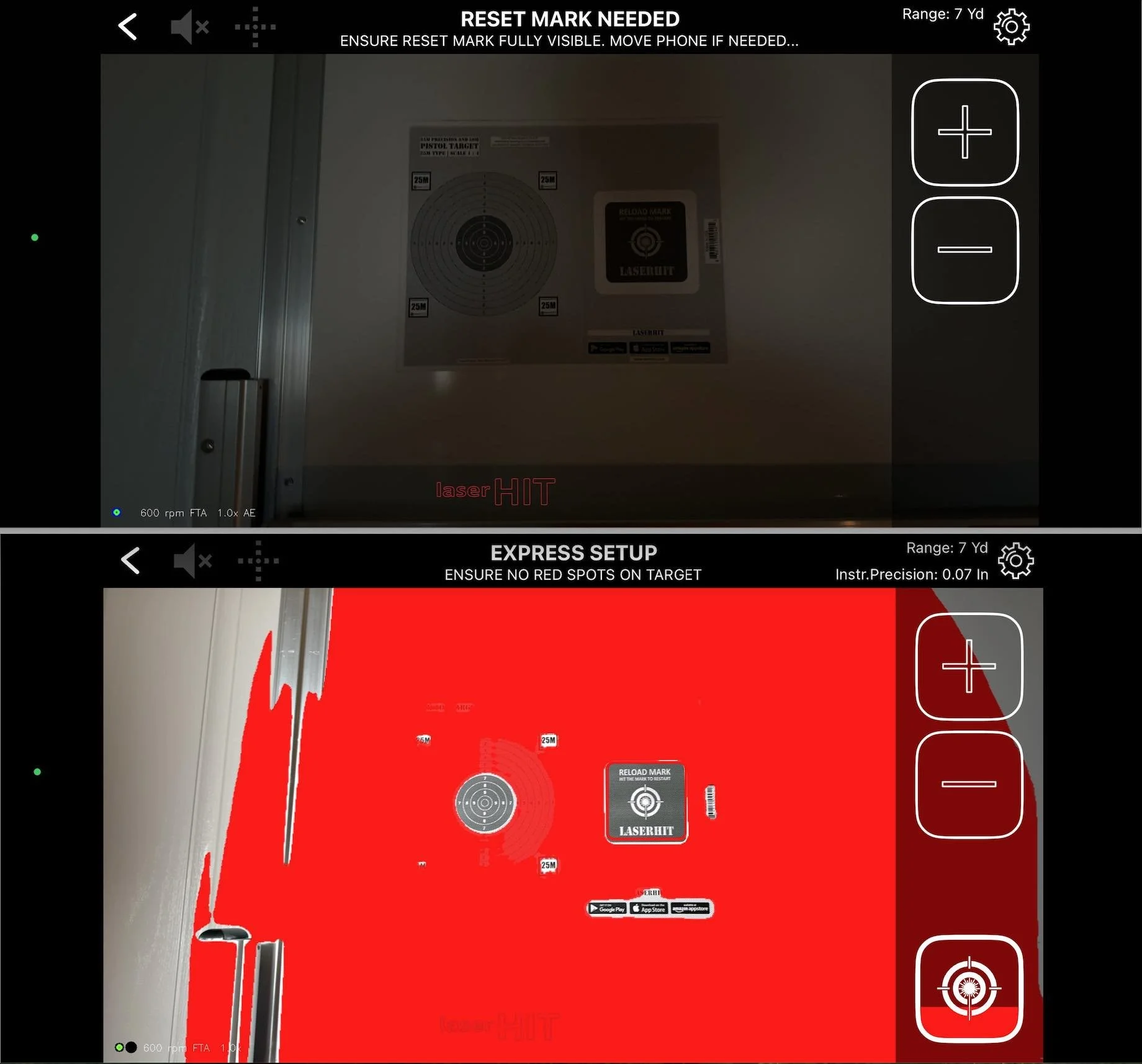 LaserHIT poor or oversaturated lighting causing reset mark non-recognition