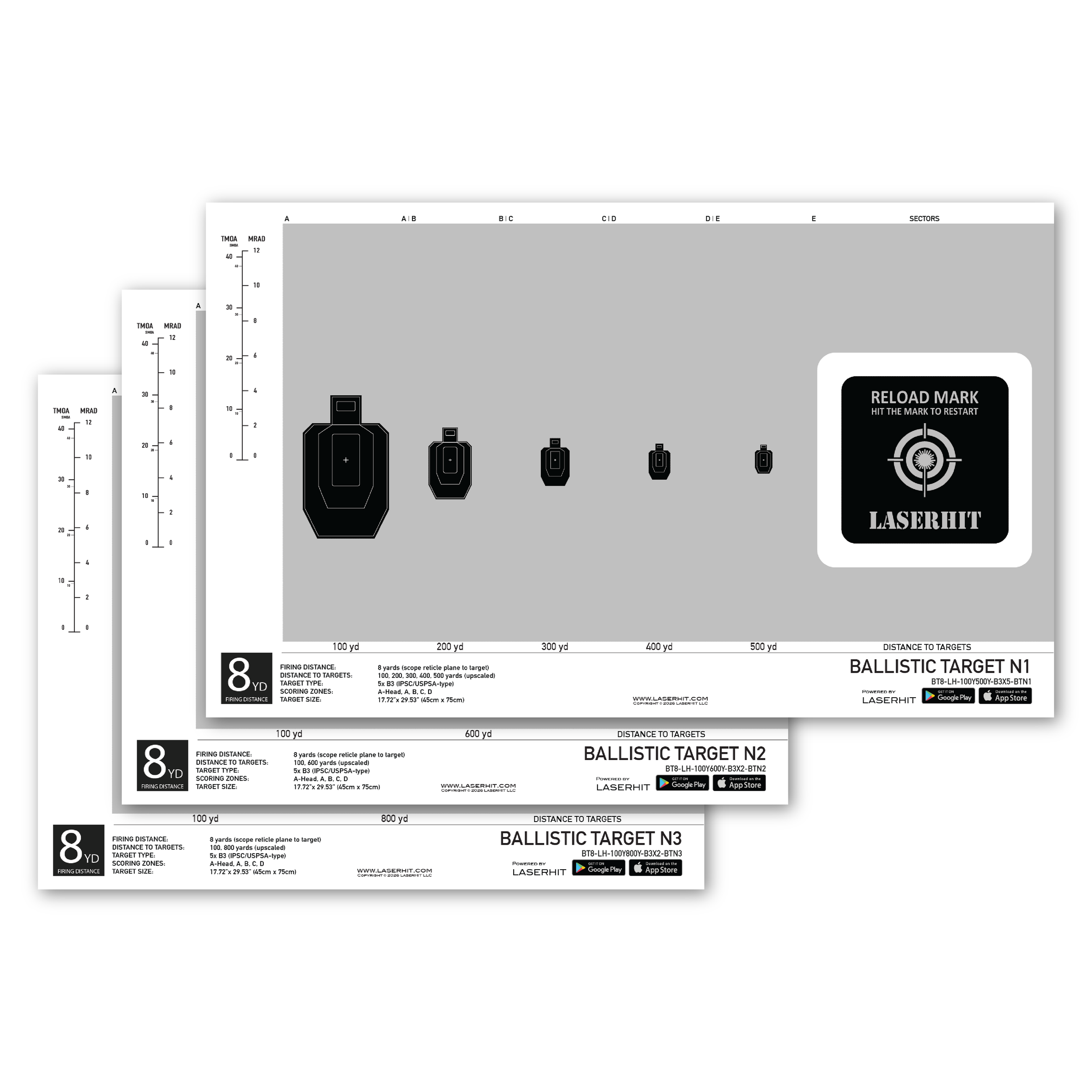 100-800YD DRY FIRE BALLISTIC TARGET  SET