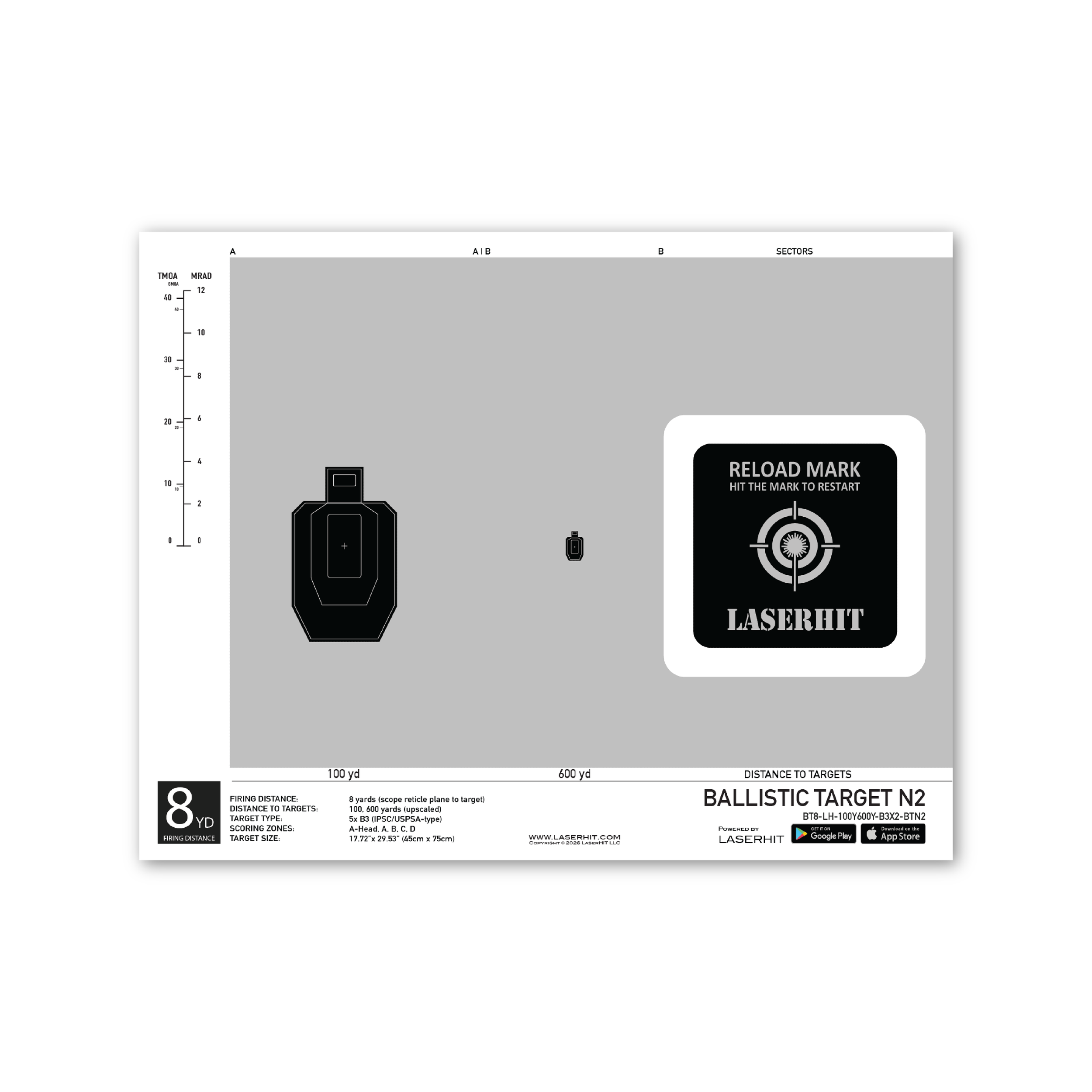 100-600YD DRY FIRE BALLISTIC TARGET  N2