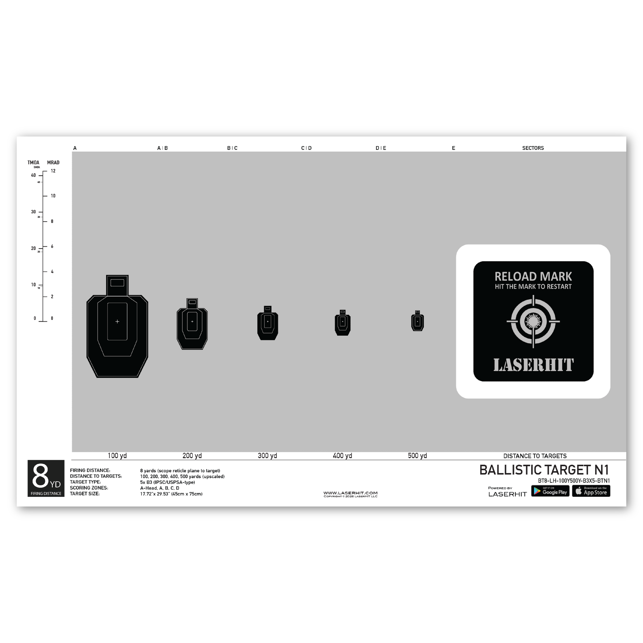 100-500YD DRY FIRE BALLISTIC TARGET  N1