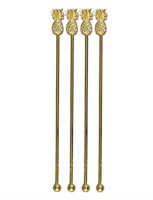 “Hawaii’s beloved tropical fruit also happens to be the symbol for hospitality. Show off your love for entertaining and keep your Hula Punch stylishly stirred with these gold pineapple swizzle sticks. We need these in our life!” Thirstystone Old Hollywood Pineapple Swizzle Sticks from Wayfair