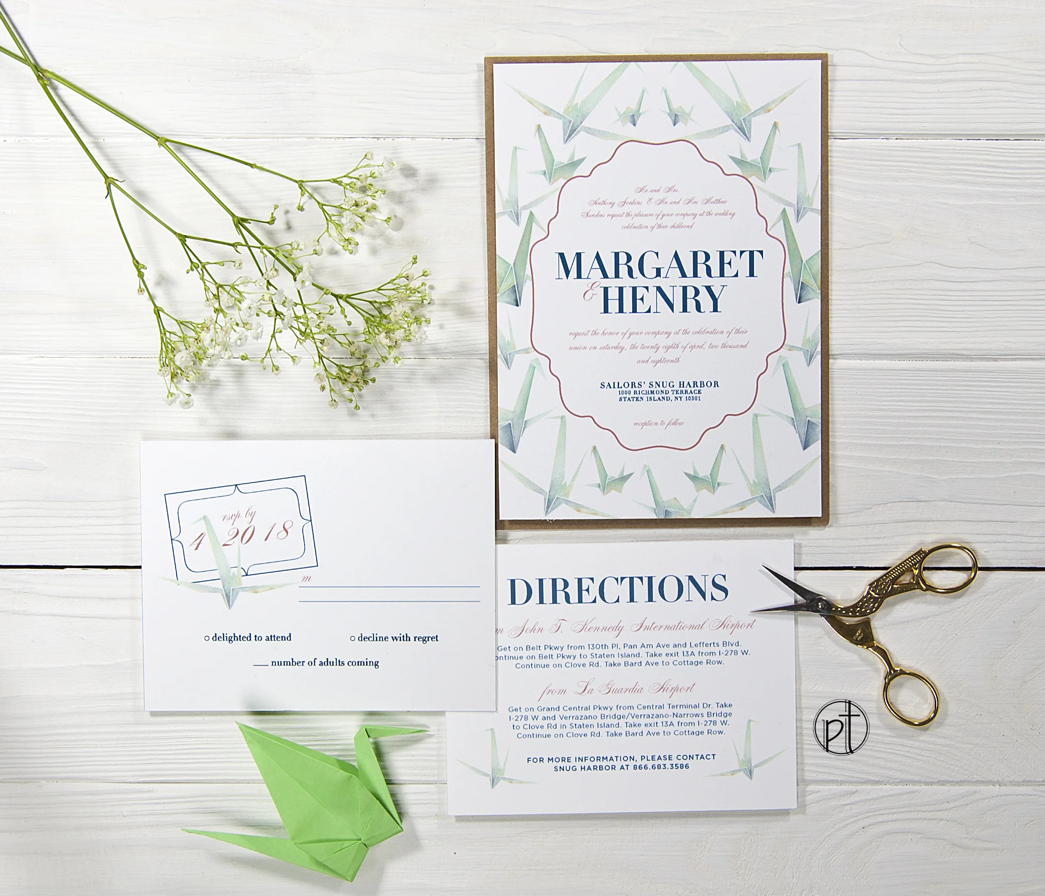 Origami Paper Crane Wedding Invitation