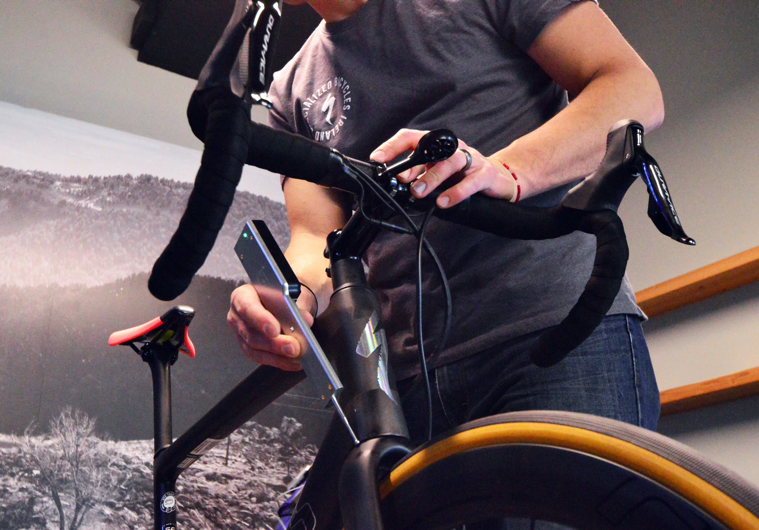 Williams doing a final Zin on Jillian’s bike to create a digital map of her bike position post-fit.