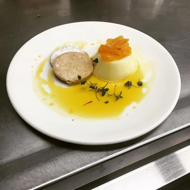 Come in and give our Dessert special a try! Honey & Thyme Panna Cotta drizzled with Saffron Apricots and Shortbread Biscuits!