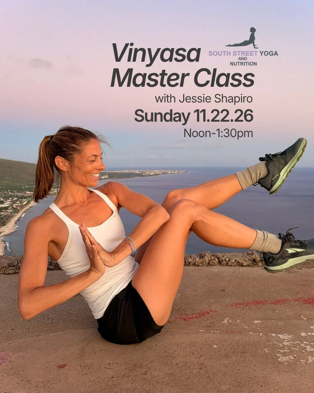 New Jersey! 

Vinyasa Master Class
11/22/26 Noon @southstreetyoga 

Join Jessie for a 90-minute Vinyasa Master Class designed to open your entire body, build strength, and create space for exploration. She will break down the mechanics of stepping on
