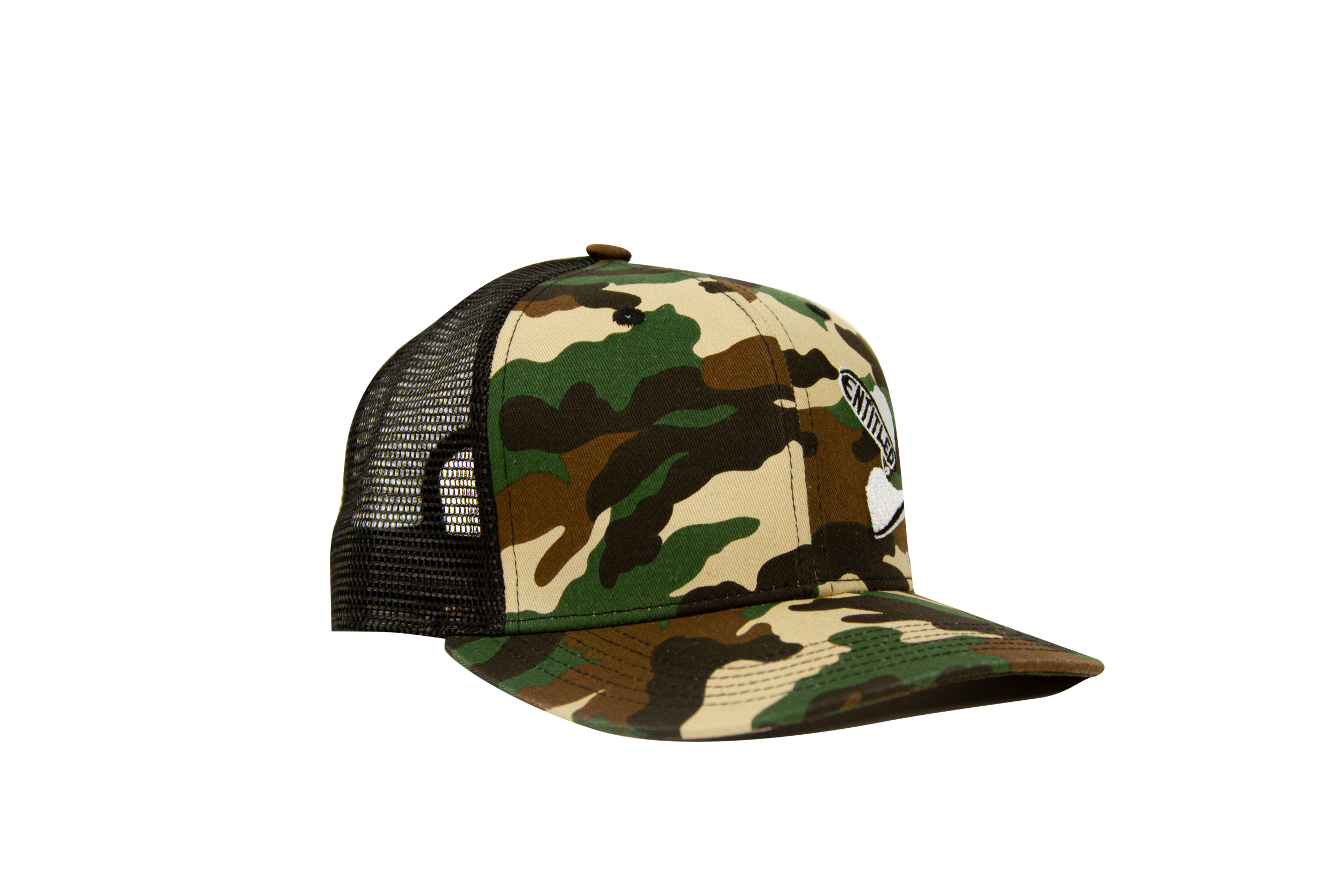 Entitled Camo Trucker Mesh Hat (Hanging Shoes Logo)