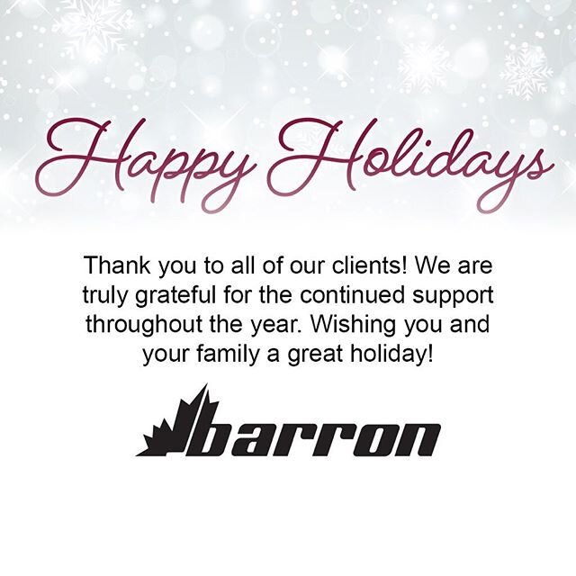 Thank you to all of our clients for the continued support! Wishing you all Happy Holidays! #barronhockey