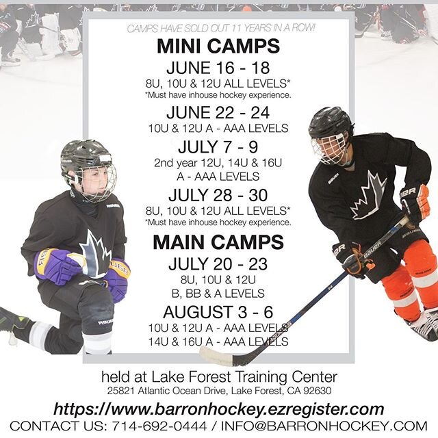 2020 summer camps are now up on the website! Can&rsquo;t wait to see you all this summer 🏒