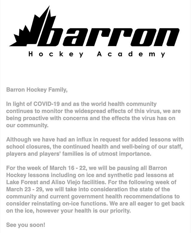 Barron Hockey Training Pause