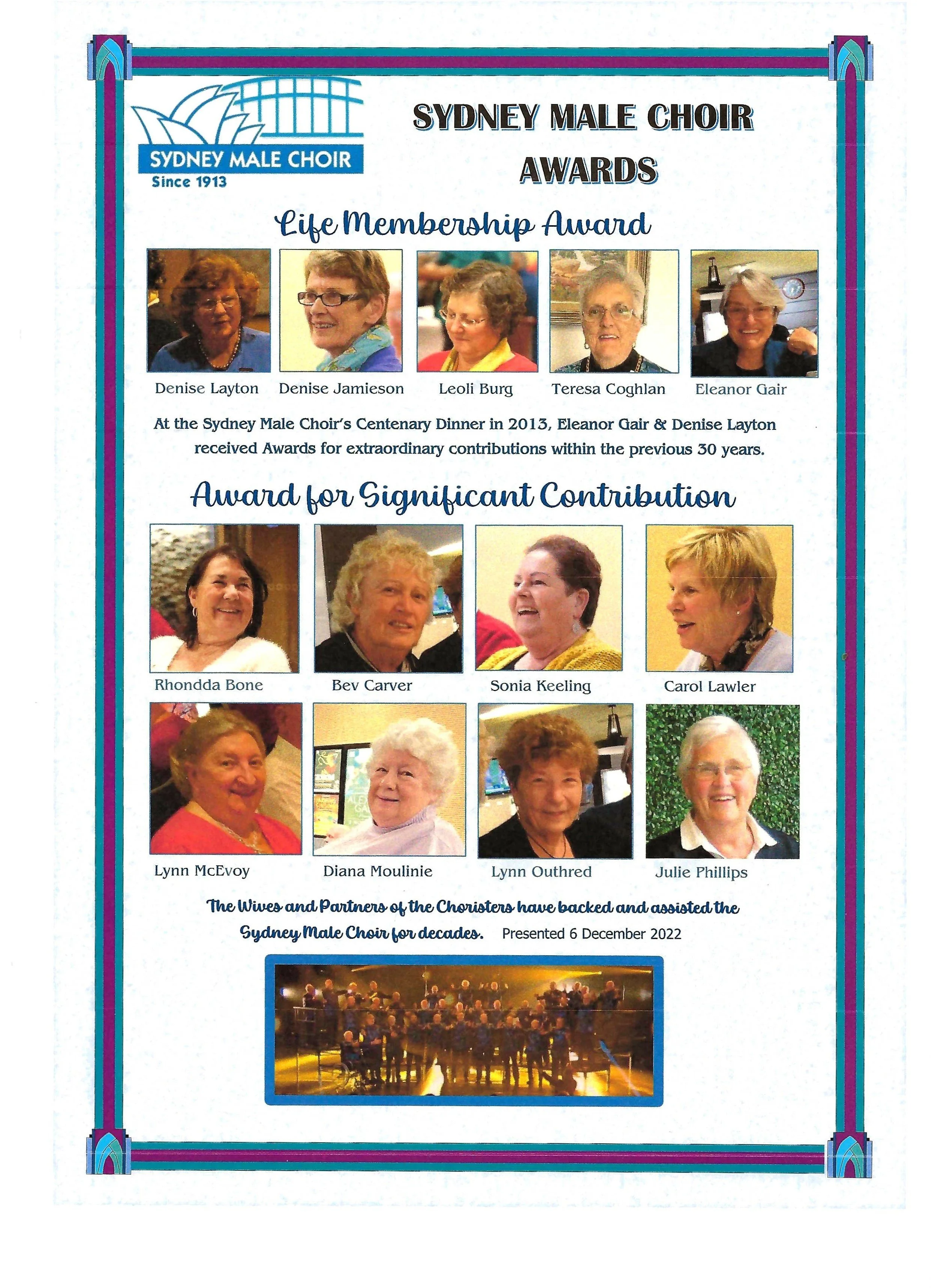 A tribute to and recognition for the wives and partners of the SMC Choristers