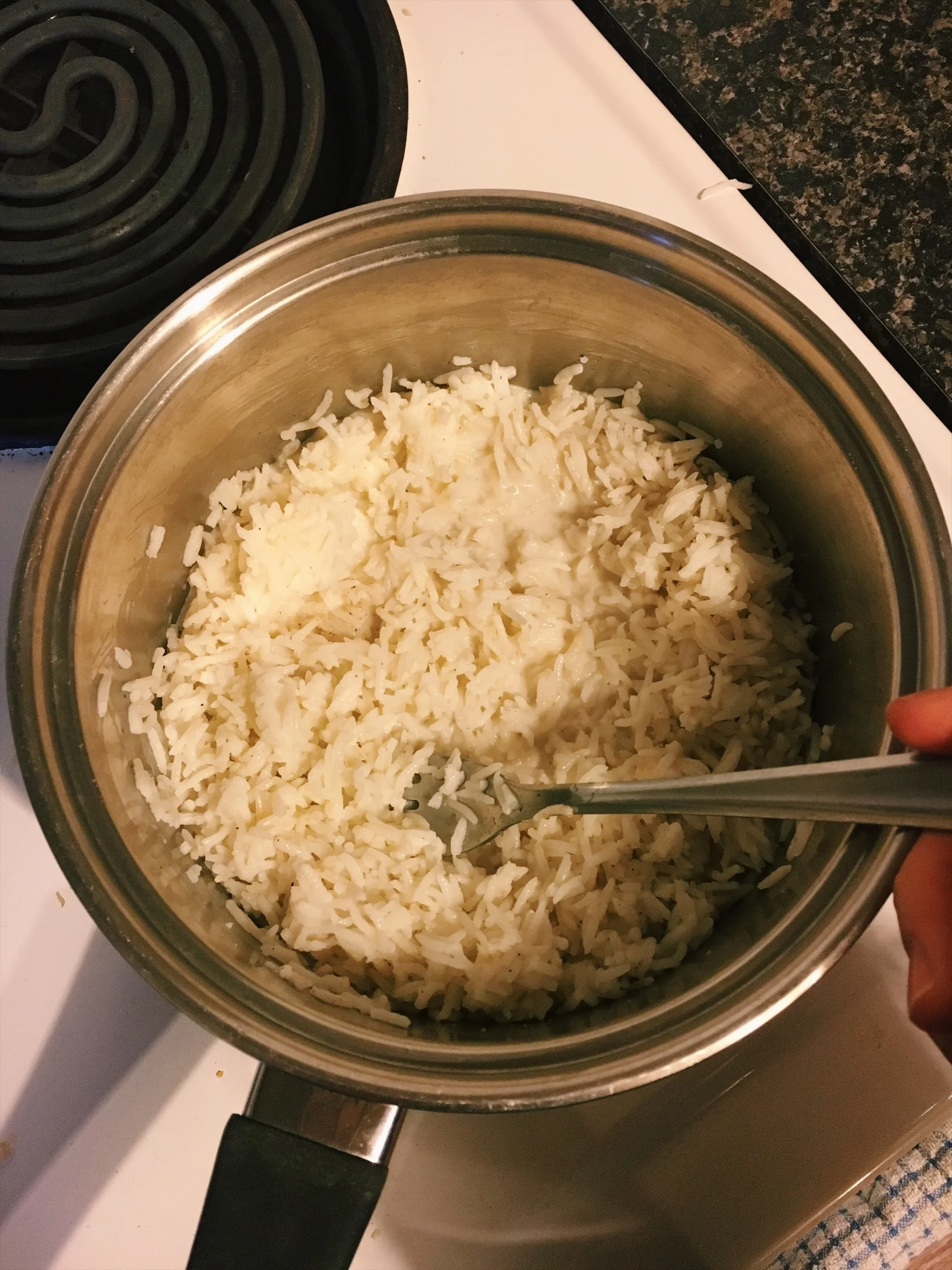 Rice pudding: rice, milk, and sugar (only for about 3 breakfasts as I didn't have much milk and sugar).