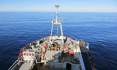 The view over the bow of the ship this morning. The Southern Ocean is not supposed to look like this. Photograph: Helen Czerski