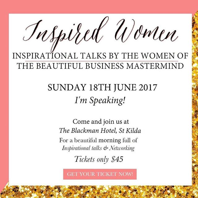 I am so excited (and a little freaked out) that I will be speaking at my very first event next month!  @theeventhead annual Inspired Women event!
...
It is going to be an amazing day filled with inspiring talks from some incredible women! I will be t
