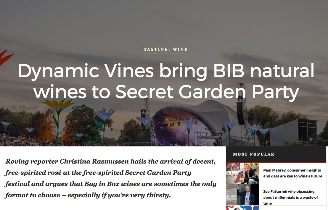 Dynamic Vines' BIB wines at Secret Garden Party