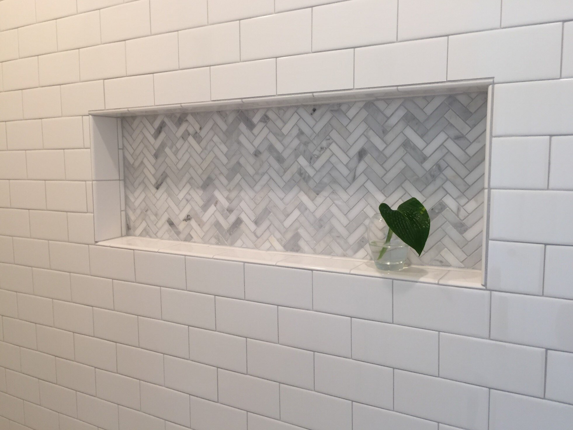 Herringbone Marble Shower Niche