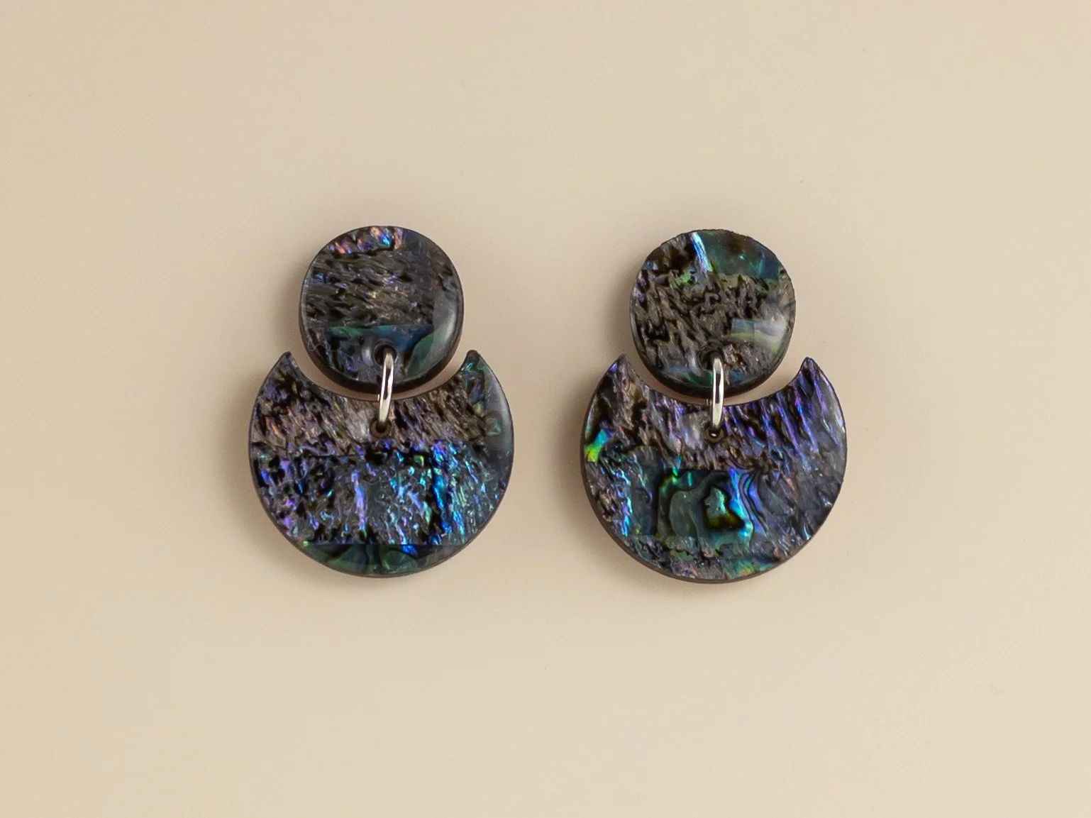 Opal Abalone Crescent Stud Earrings