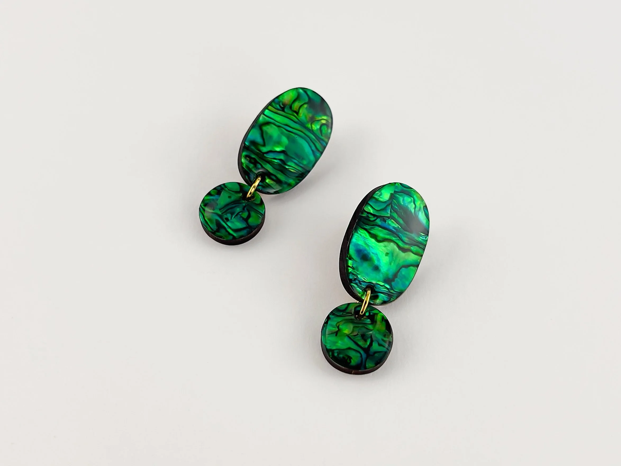 Emerald Green Abalone Oval Drop Stud Earrings