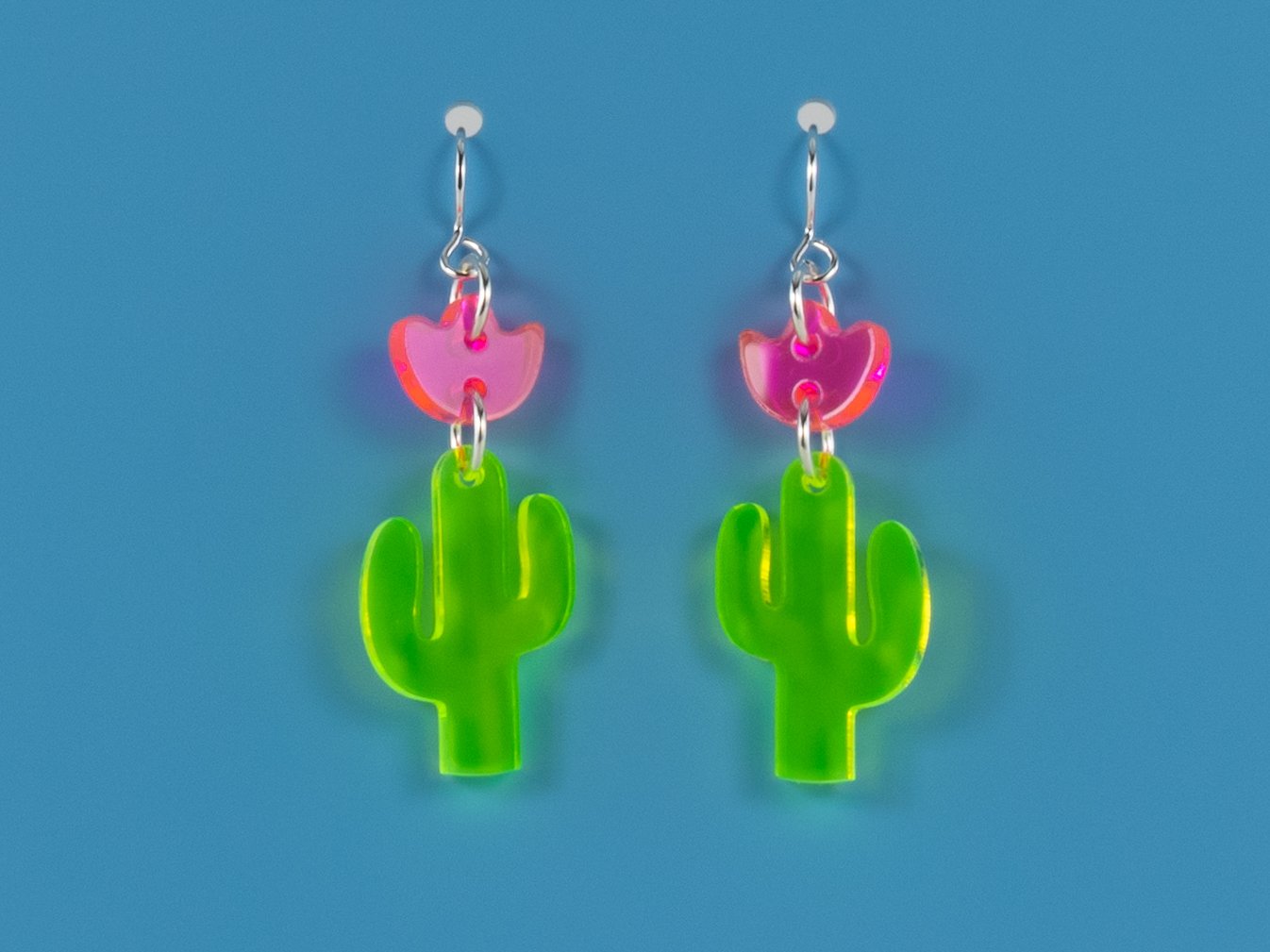 "Mini" Cactus and Flower Earrings in Florescent Acrylic