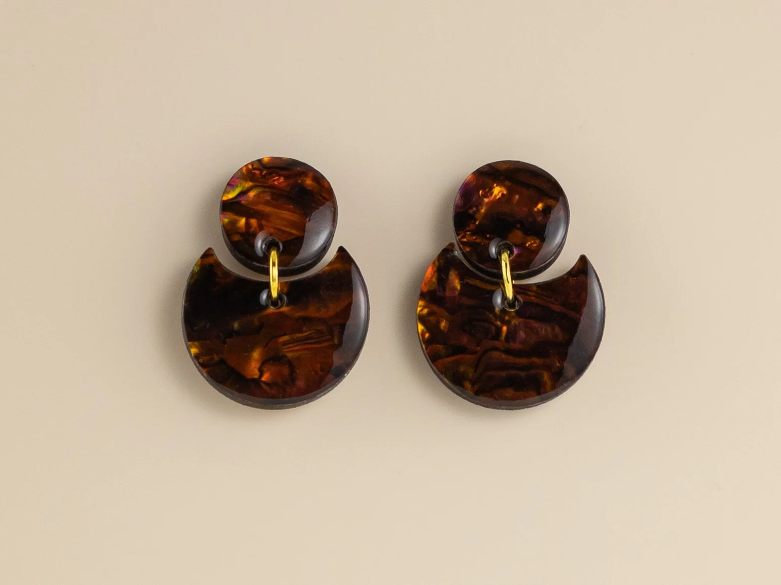 Crescent Stud Earrings in Copper Red Abalone Shell